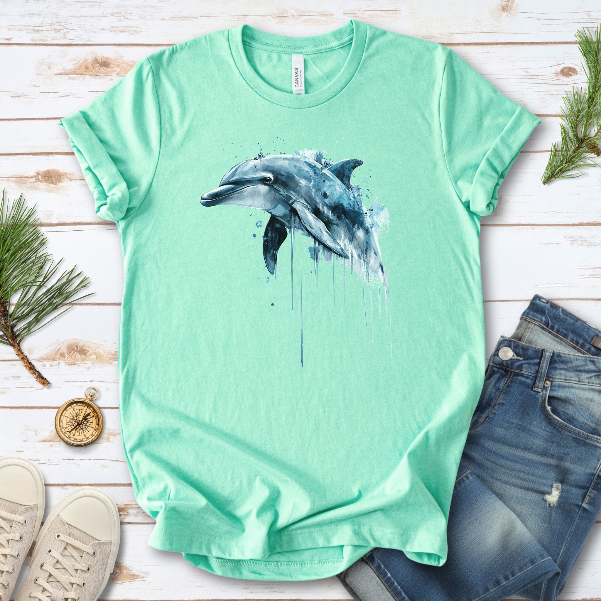 Watercolor Dolphin T-Shirt – Ocean Lover Vintage Sea Life Tee
