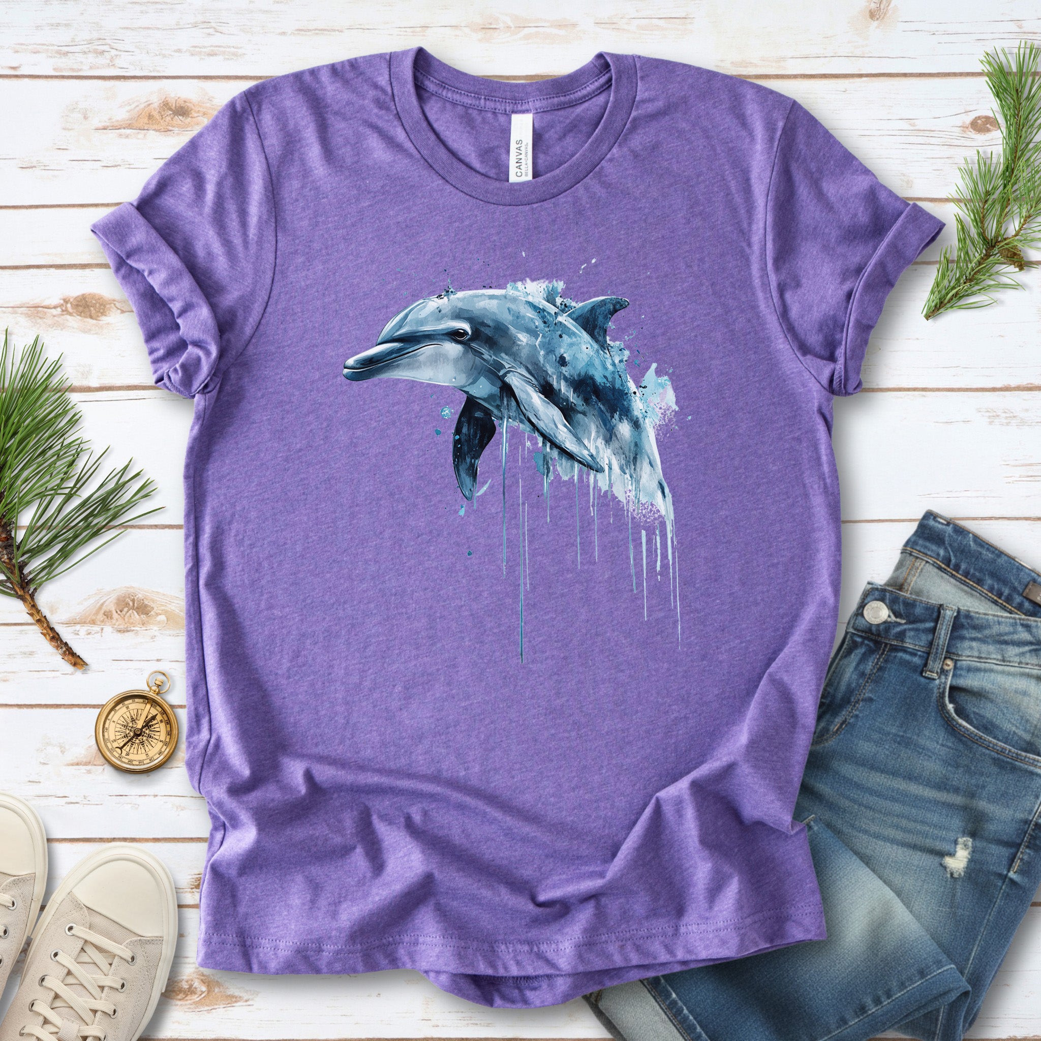 Watercolor Dolphin T-Shirt – Ocean Lover Vintage Sea Life Tee