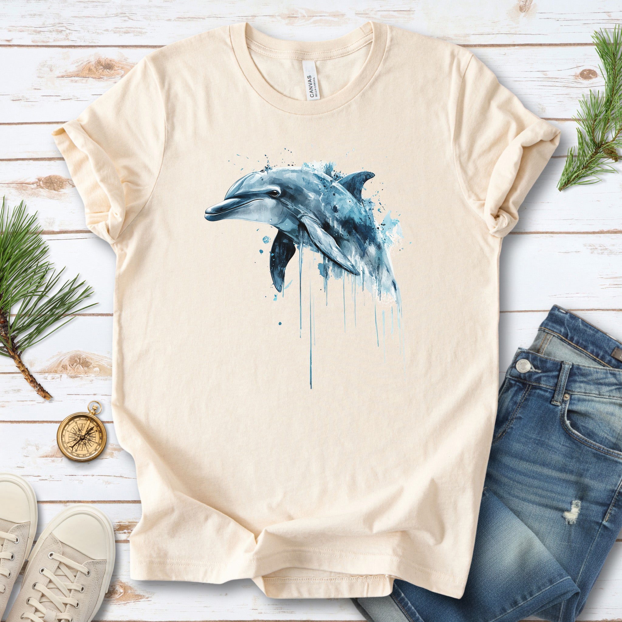 Watercolor Dolphin T-Shirt – Ocean Lover Vintage Sea Life Tee