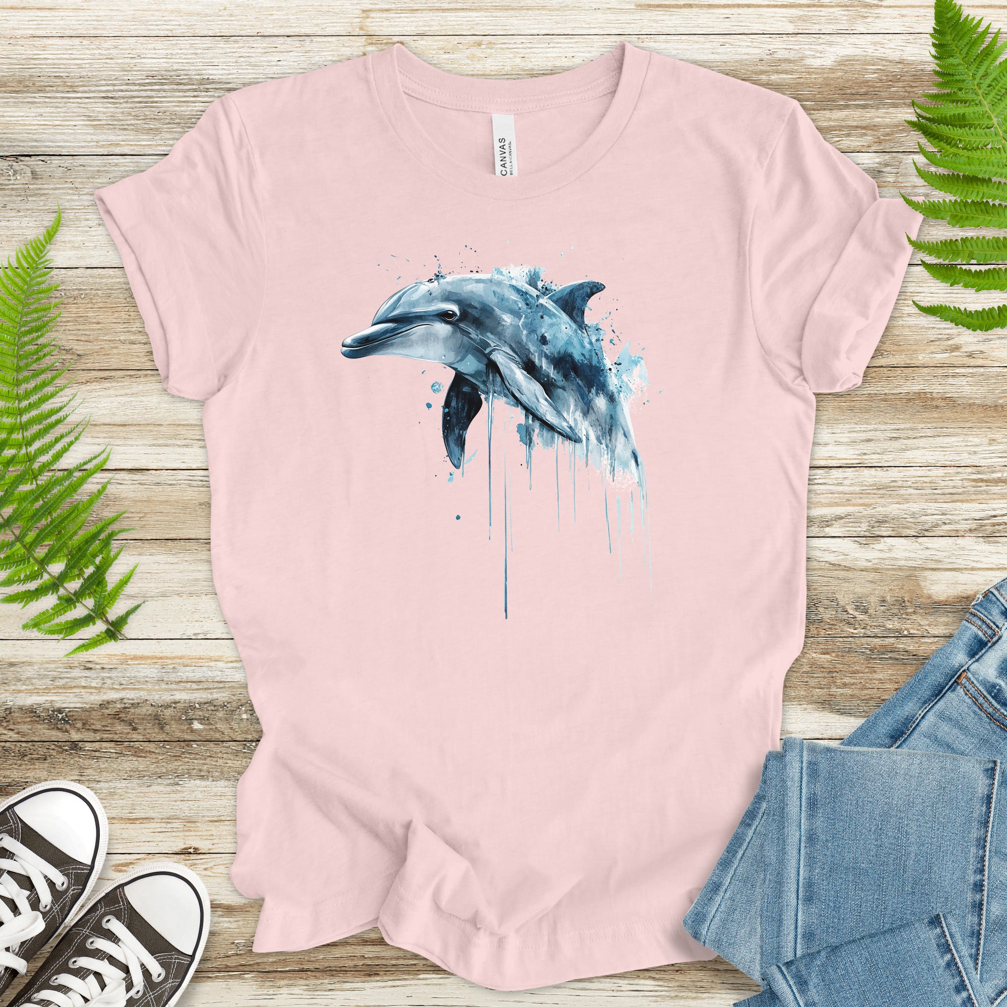 Watercolor Dolphin T-Shirt – Ocean Lover Vintage Sea Life Tee
