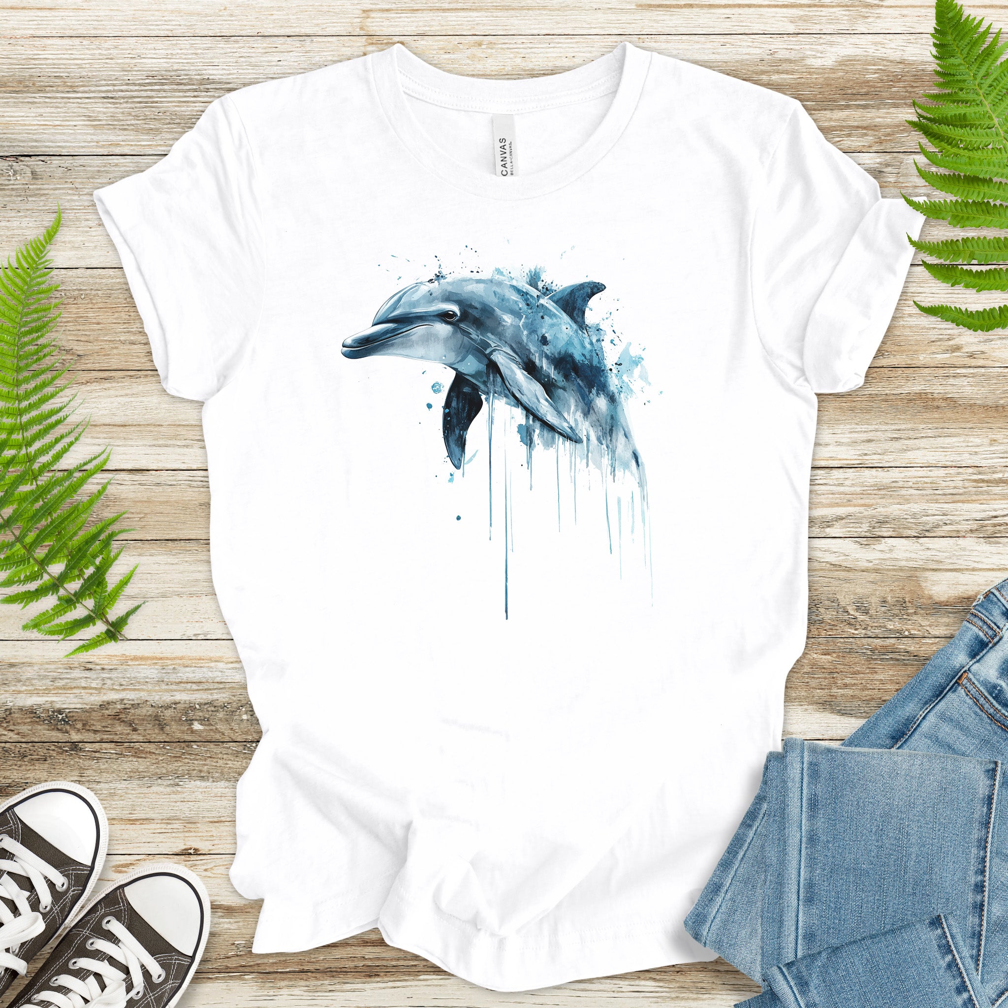 Watercolor Dolphin T-Shirt – Ocean Lover Vintage Sea Life Tee