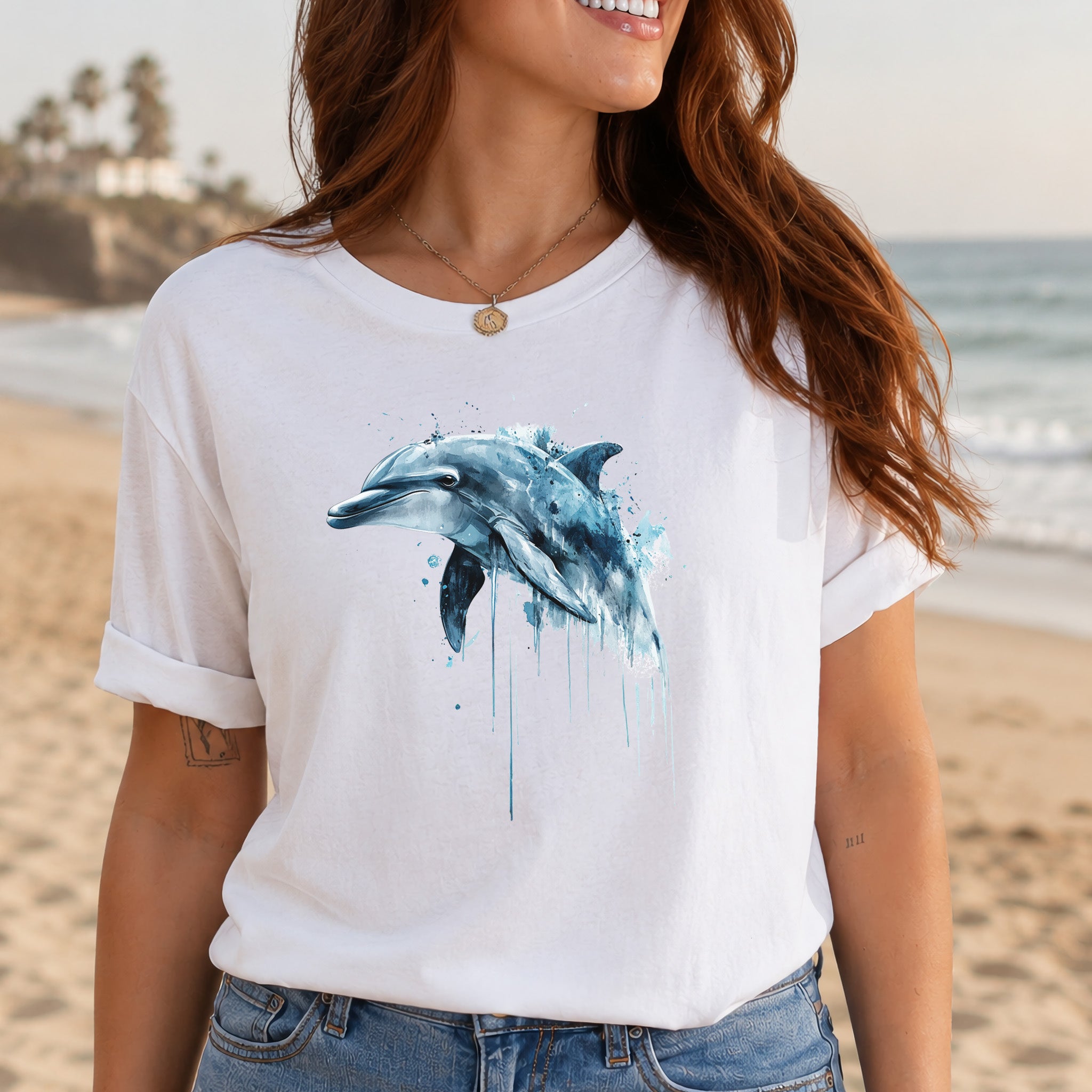 Watercolor Dolphin T-Shirt – Ocean Lover Vintage Sea Life Tee