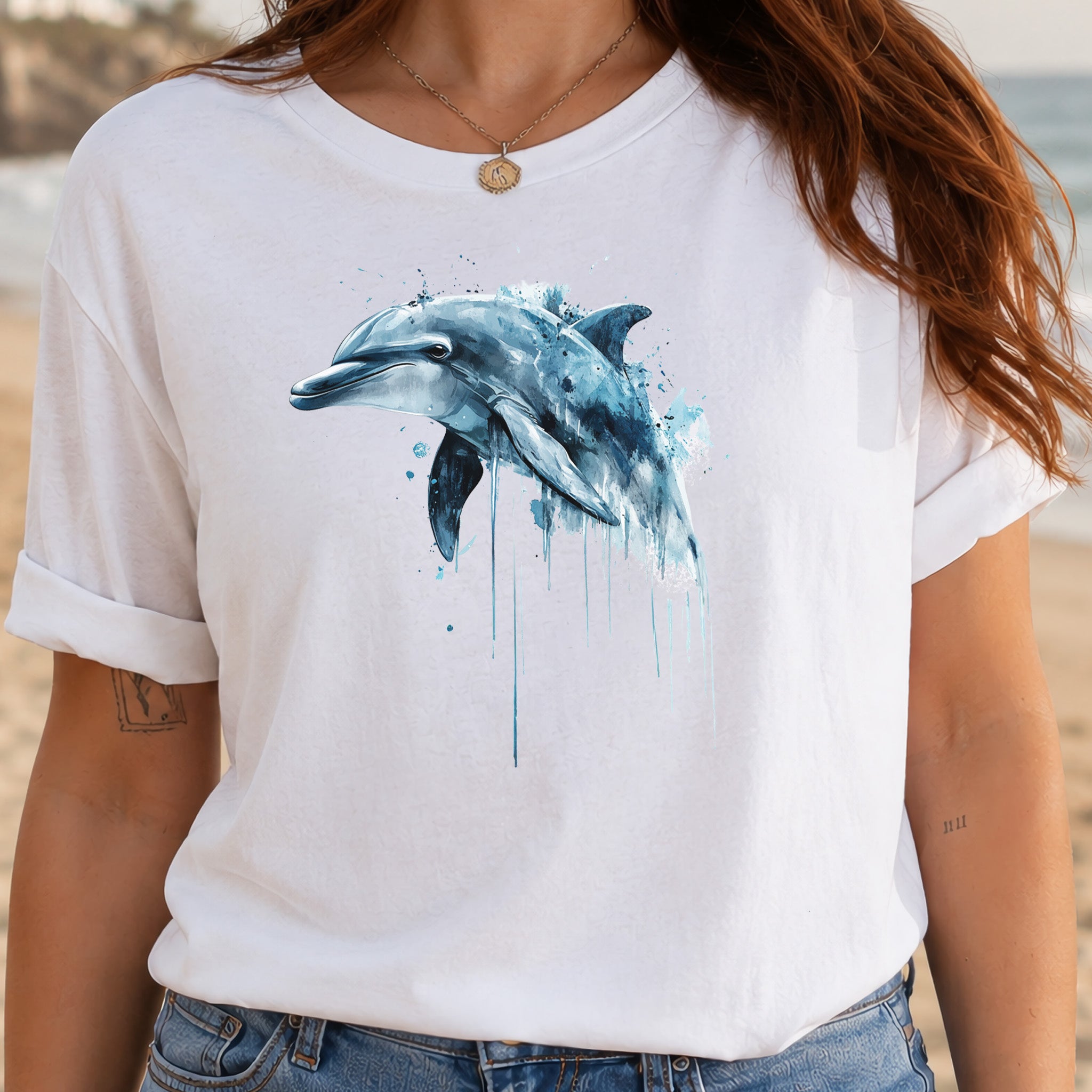 Watercolor Dolphin T-Shirt – Ocean Lover Vintage Sea Life Tee
