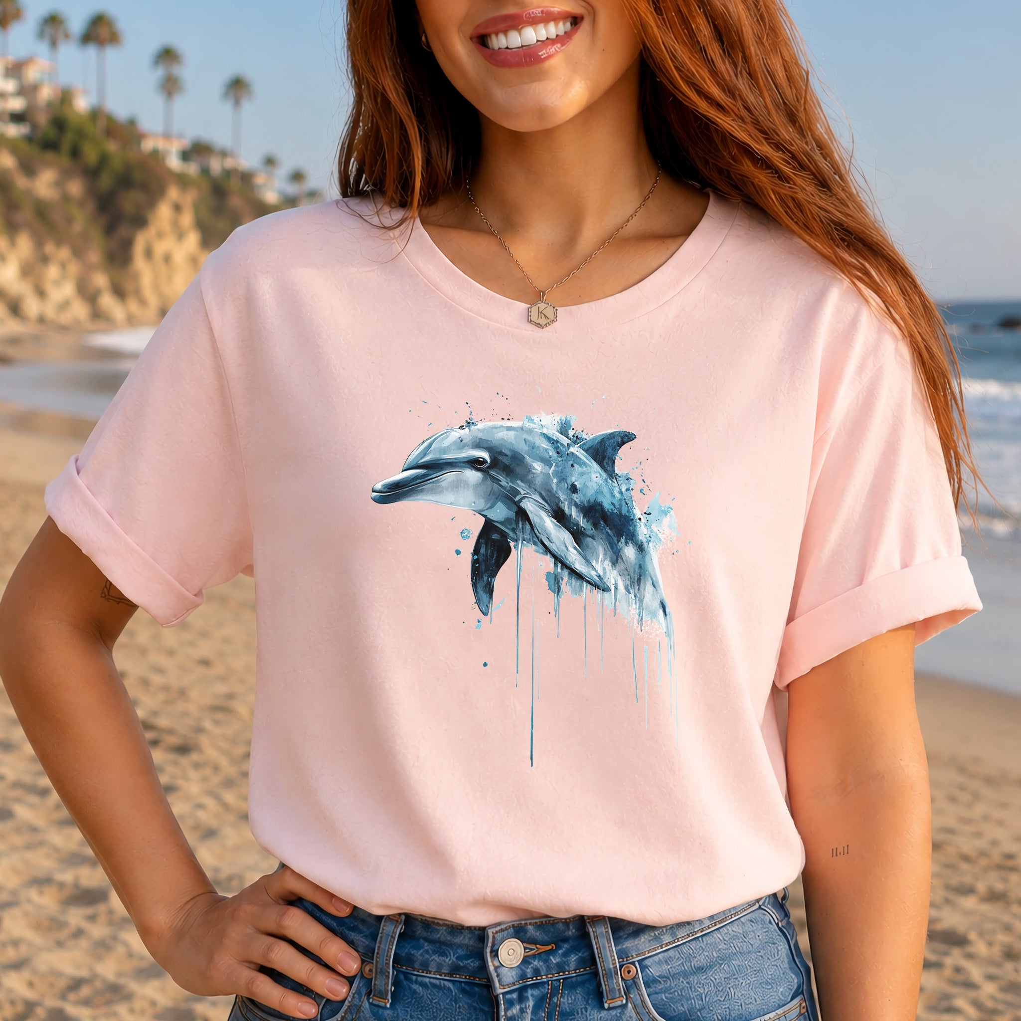 Watercolor Dolphin T-Shirt – Ocean Lover Vintage Sea Life Tee