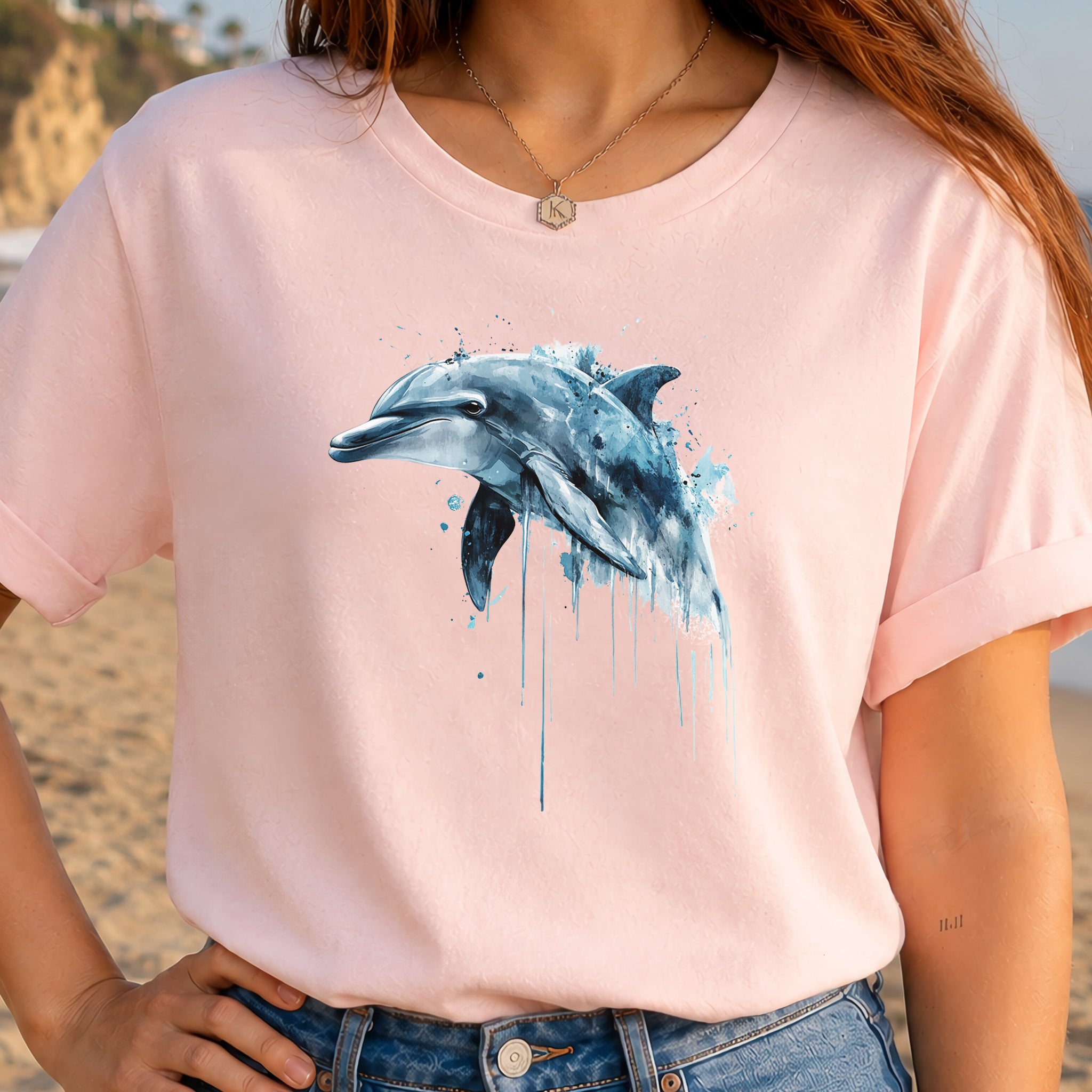 Watercolor Dolphin T-Shirt – Ocean Lover Vintage Sea Life Tee