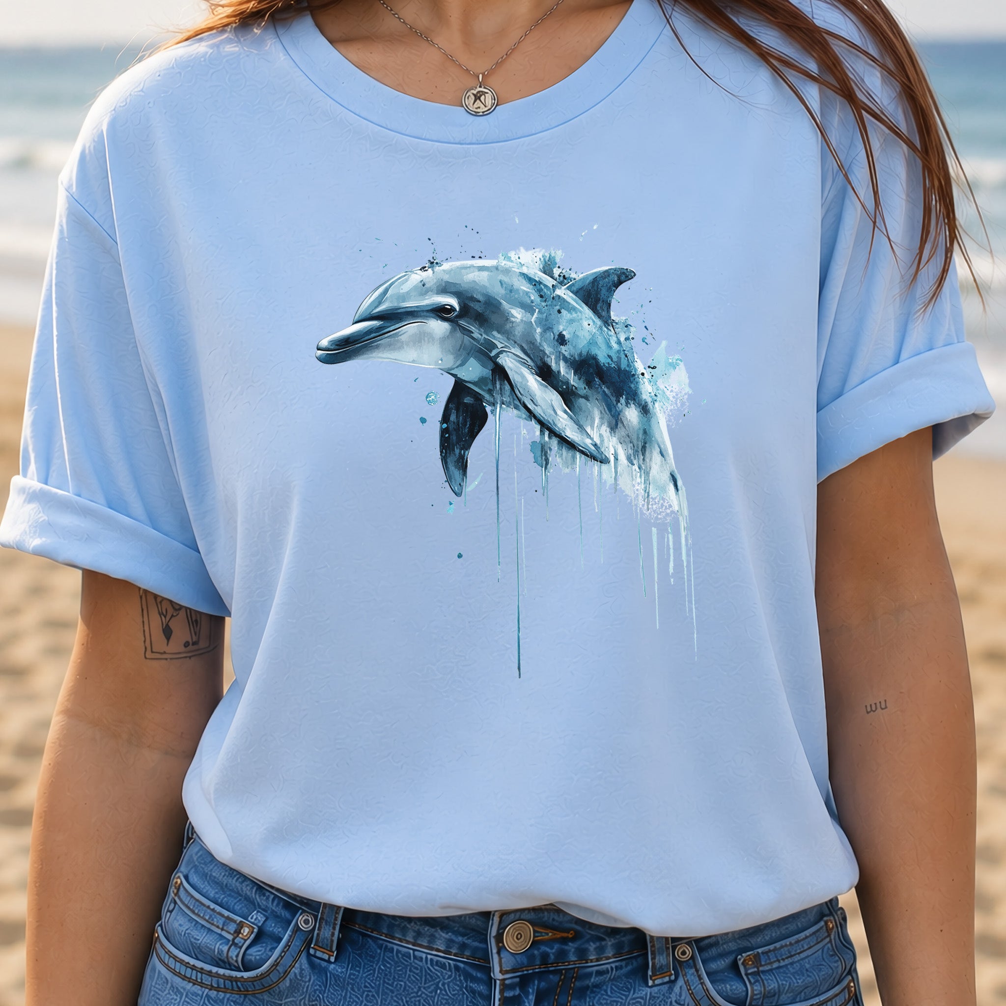 Watercolor Dolphin T-Shirt – Ocean Lover Vintage Sea Life Tee