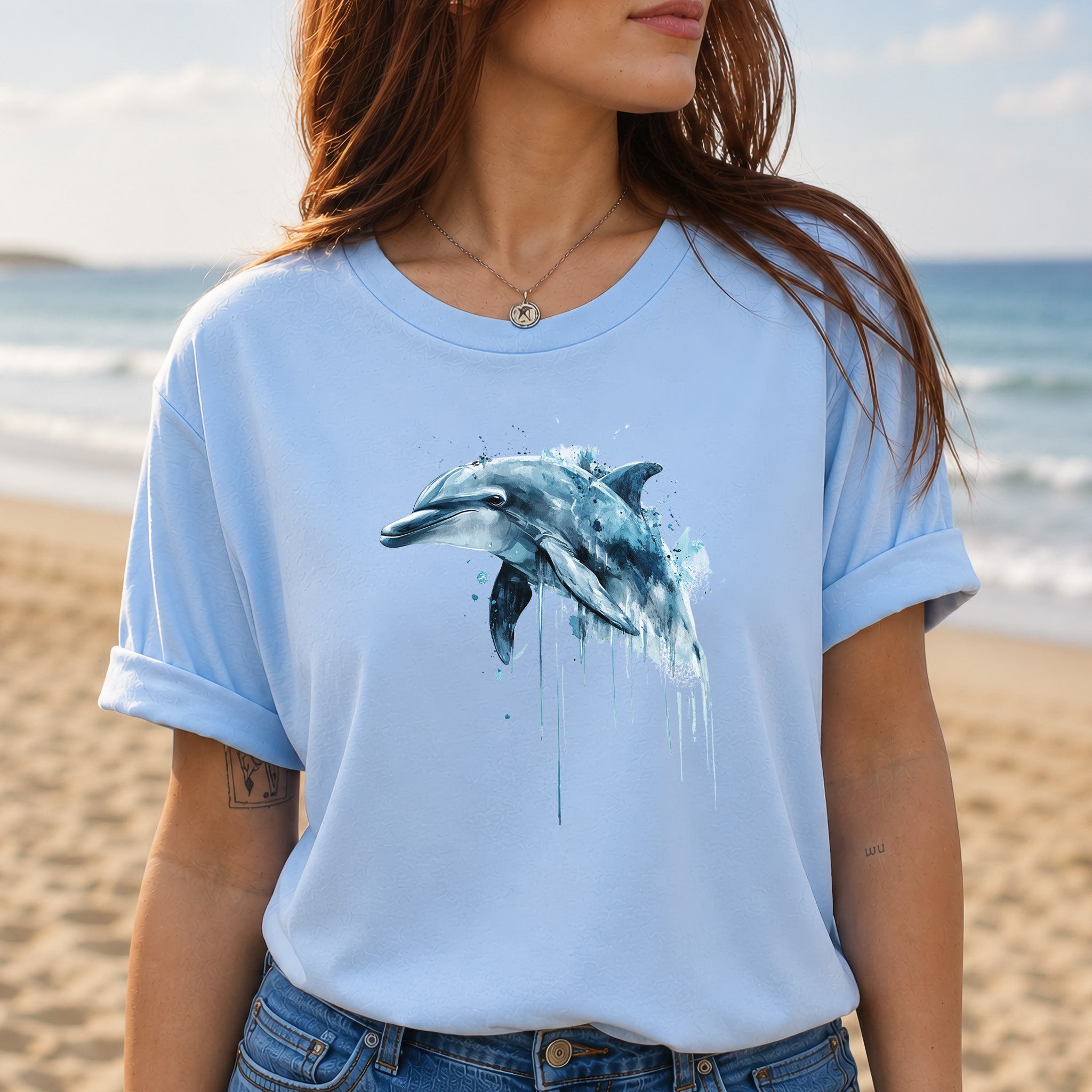 Watercolor Dolphin T-Shirt – Ocean Lover Vintage Sea Life Tee
