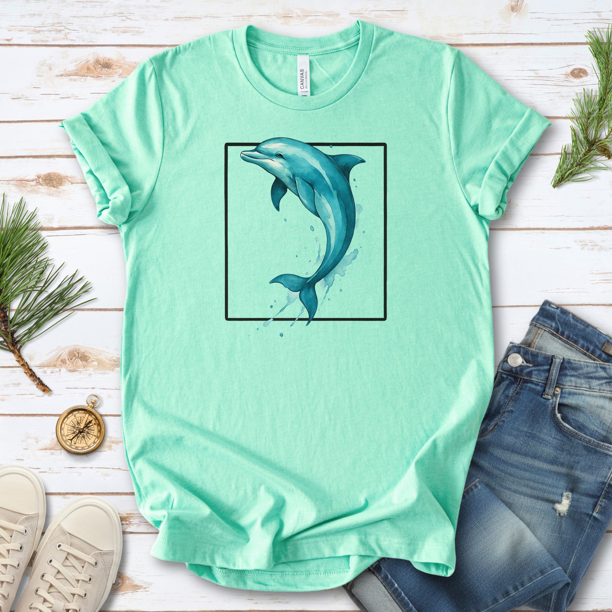 Watercolor Dolphin T-Shirt – Retro Ocean Lover Graphic Tee