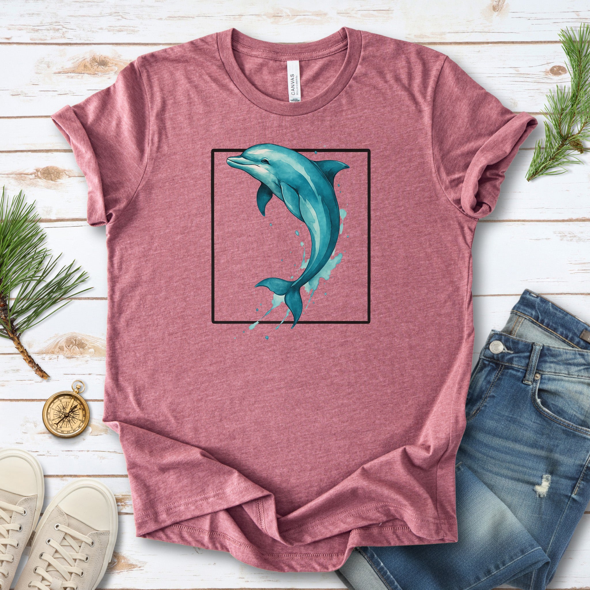 Watercolor Dolphin T-Shirt – Retro Ocean Lover Graphic Tee