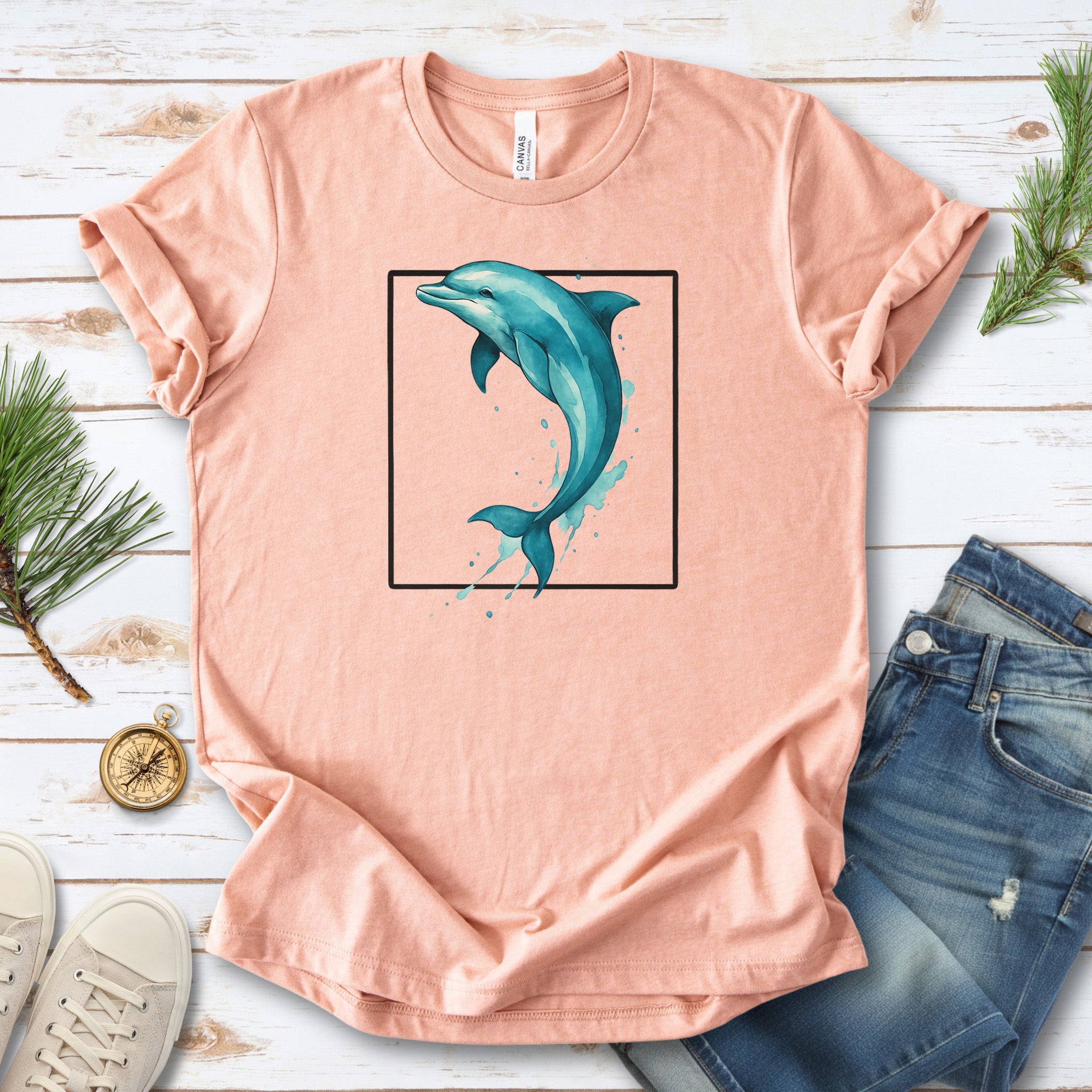 Watercolor Dolphin T-Shirt – Retro Ocean Lover Graphic Tee