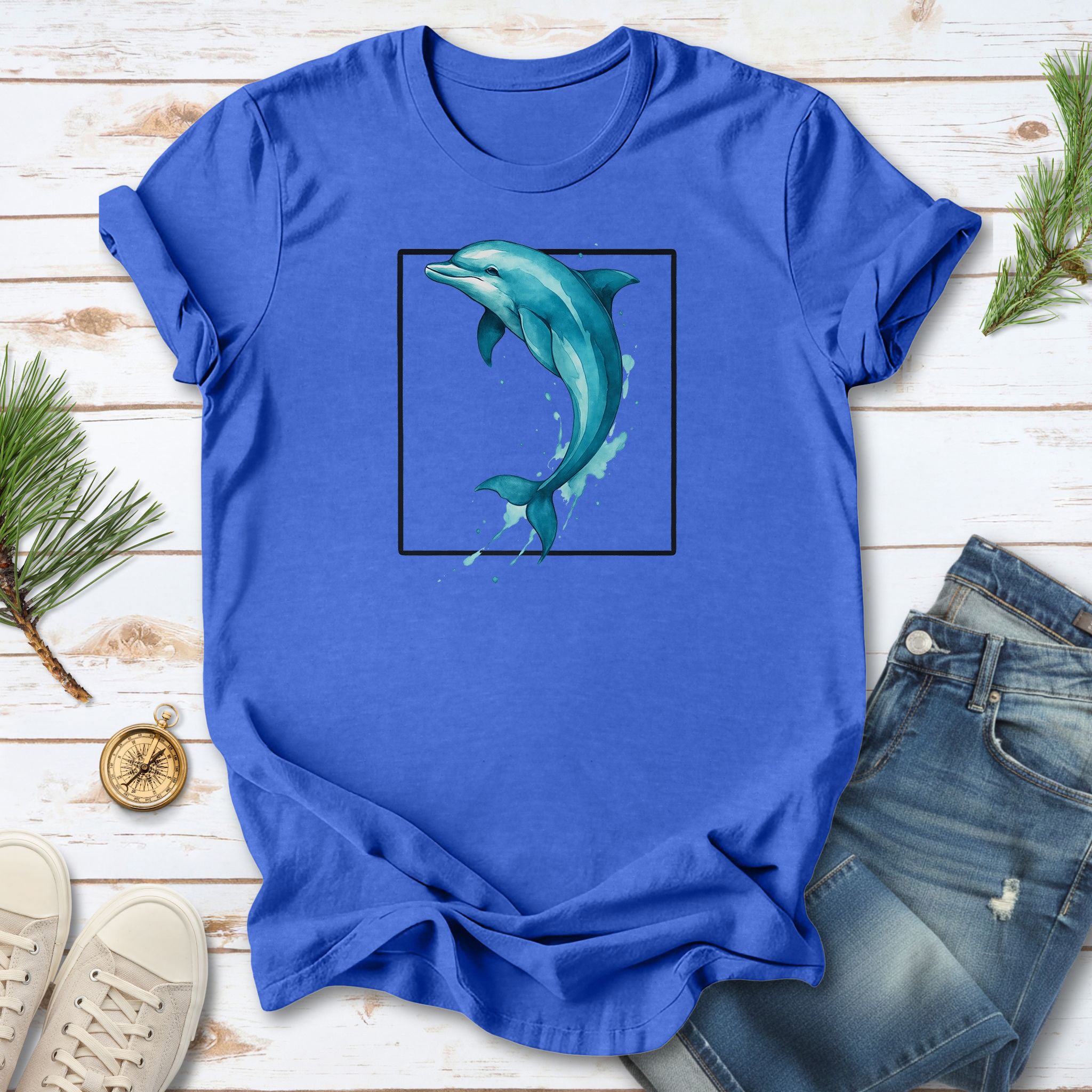 Watercolor Dolphin T-Shirt – Retro Ocean Lover Graphic Tee