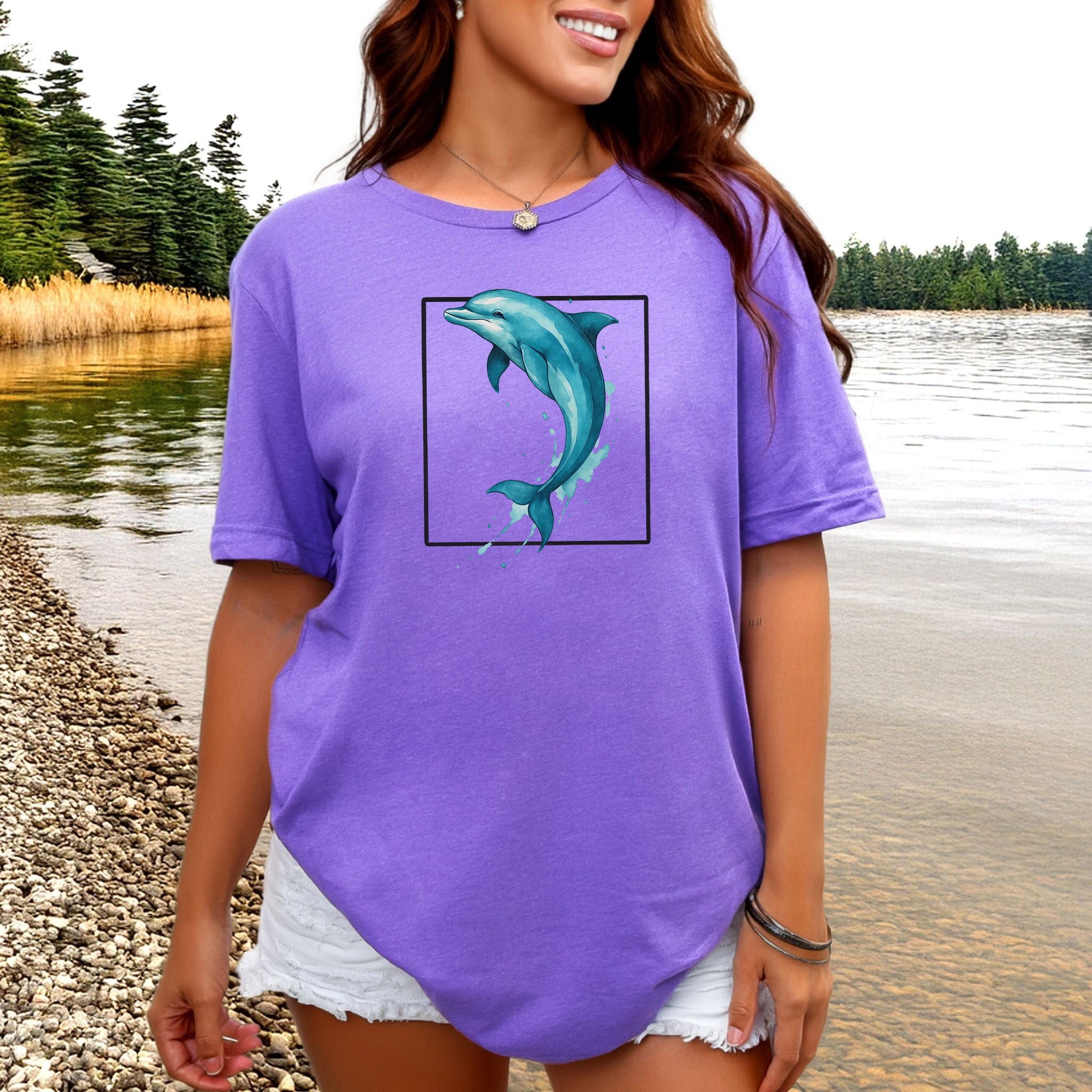Watercolor Dolphin T-Shirt – Retro Ocean Lover Graphic Tee