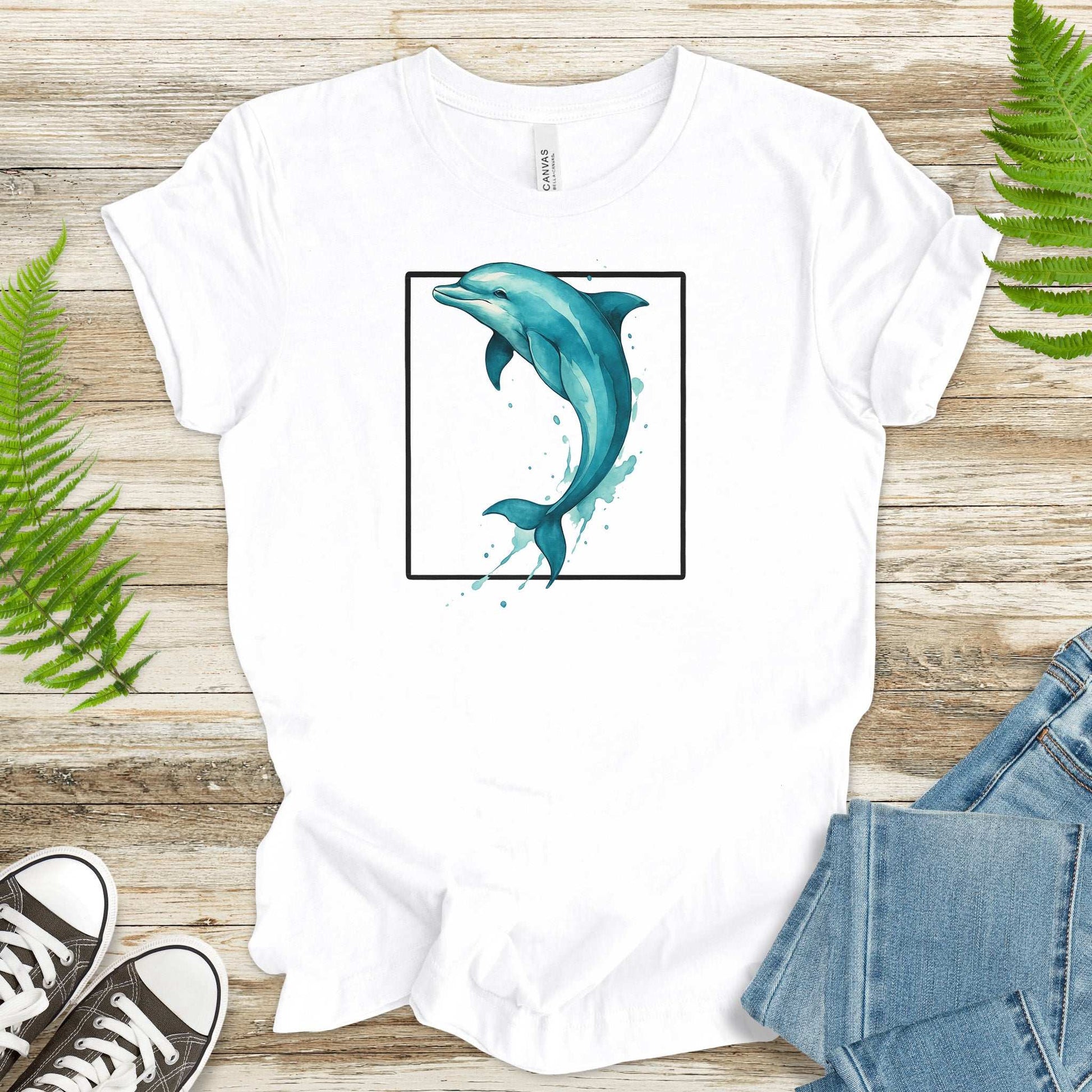 Watercolor Dolphin T-Shirt – Retro Ocean Lover Graphic Tee