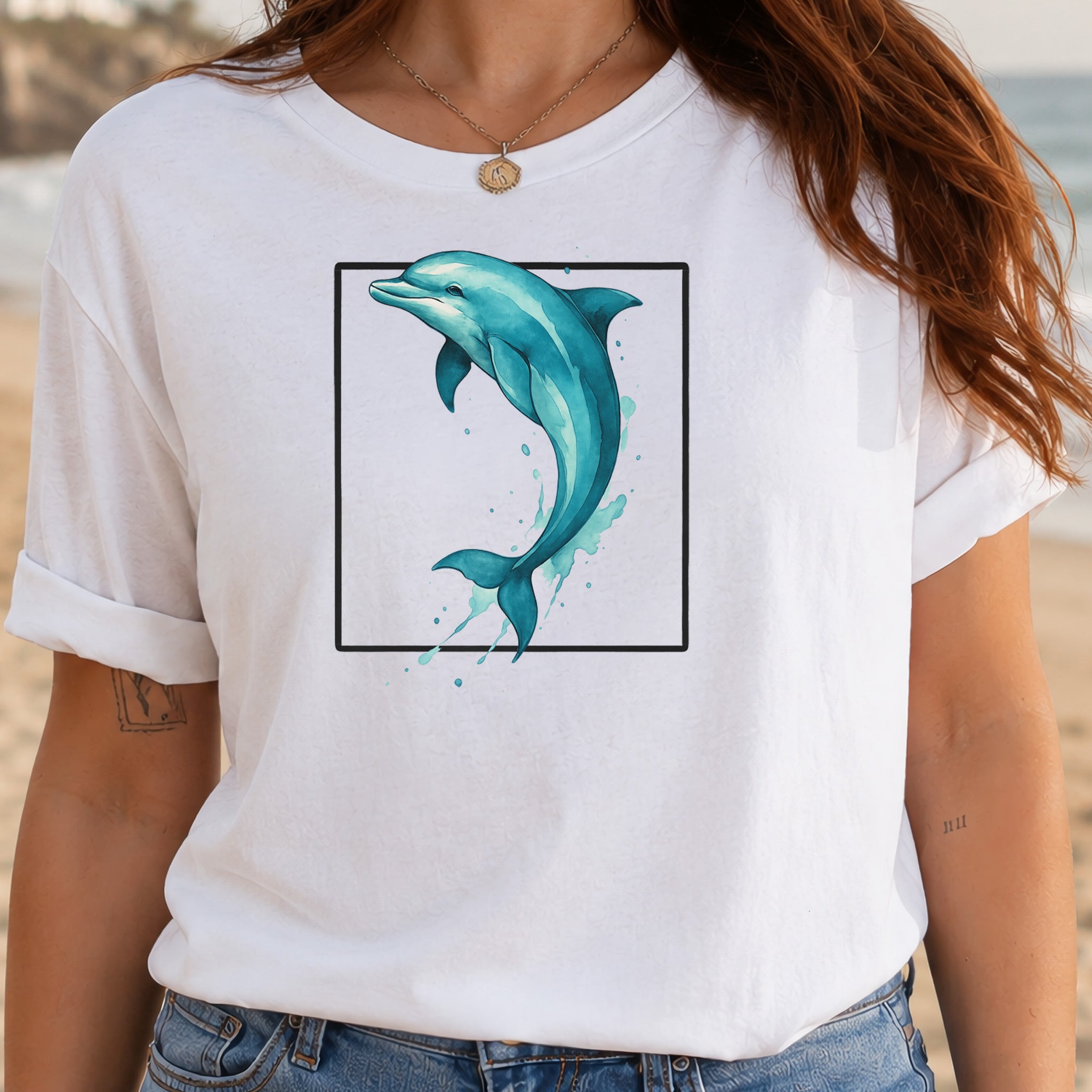 Watercolor Dolphin T-Shirt – Retro Ocean Lover Graphic Tee