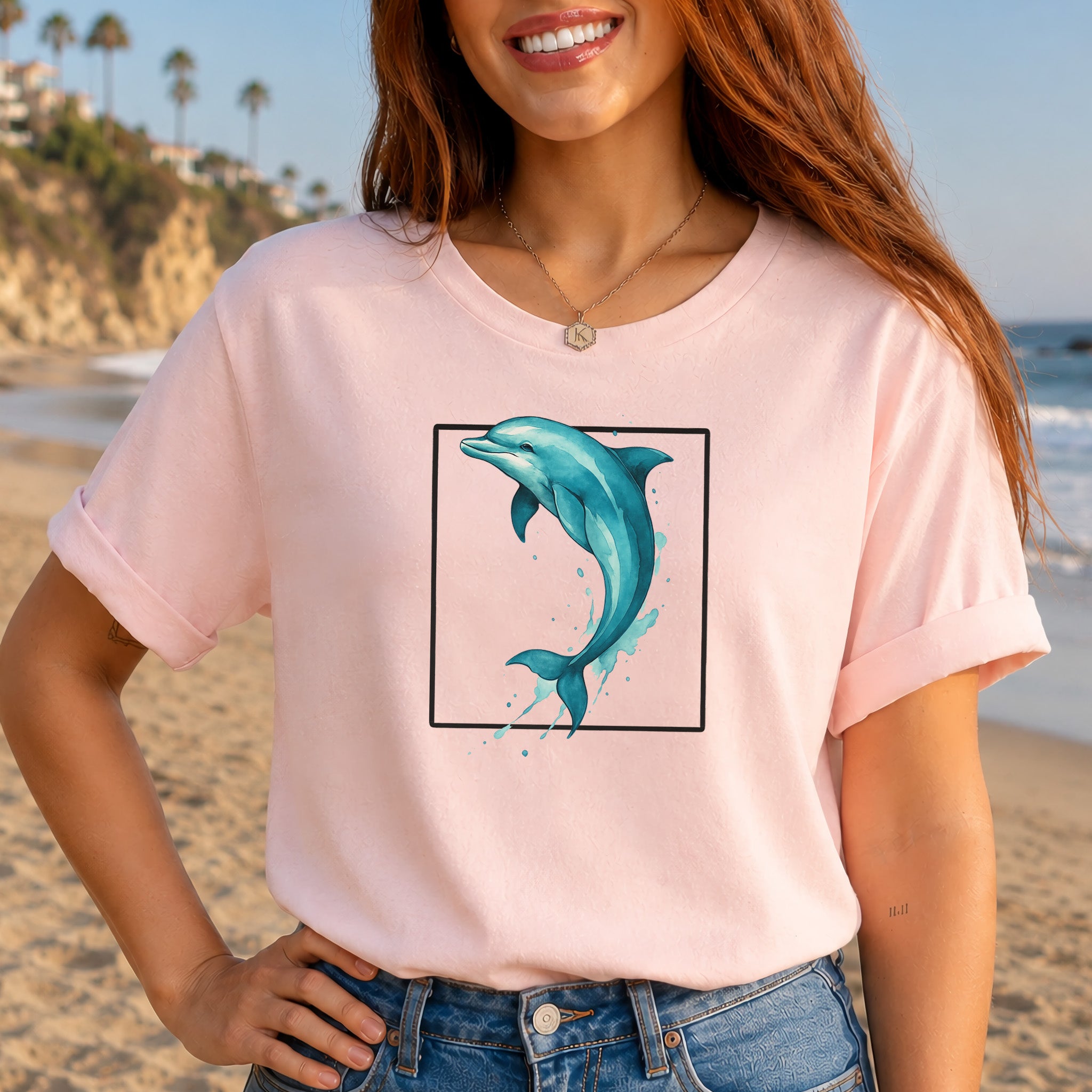 Watercolor Dolphin T-Shirt – Retro Ocean Lover Graphic Tee