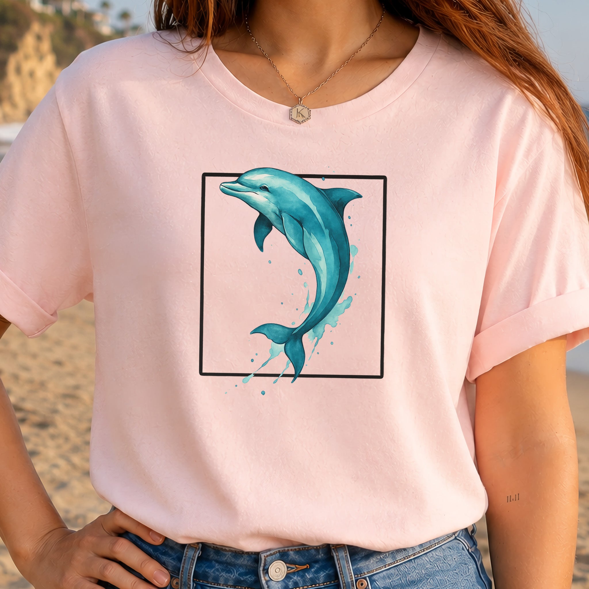 Watercolor Dolphin T-Shirt – Retro Ocean Lover Graphic Tee
