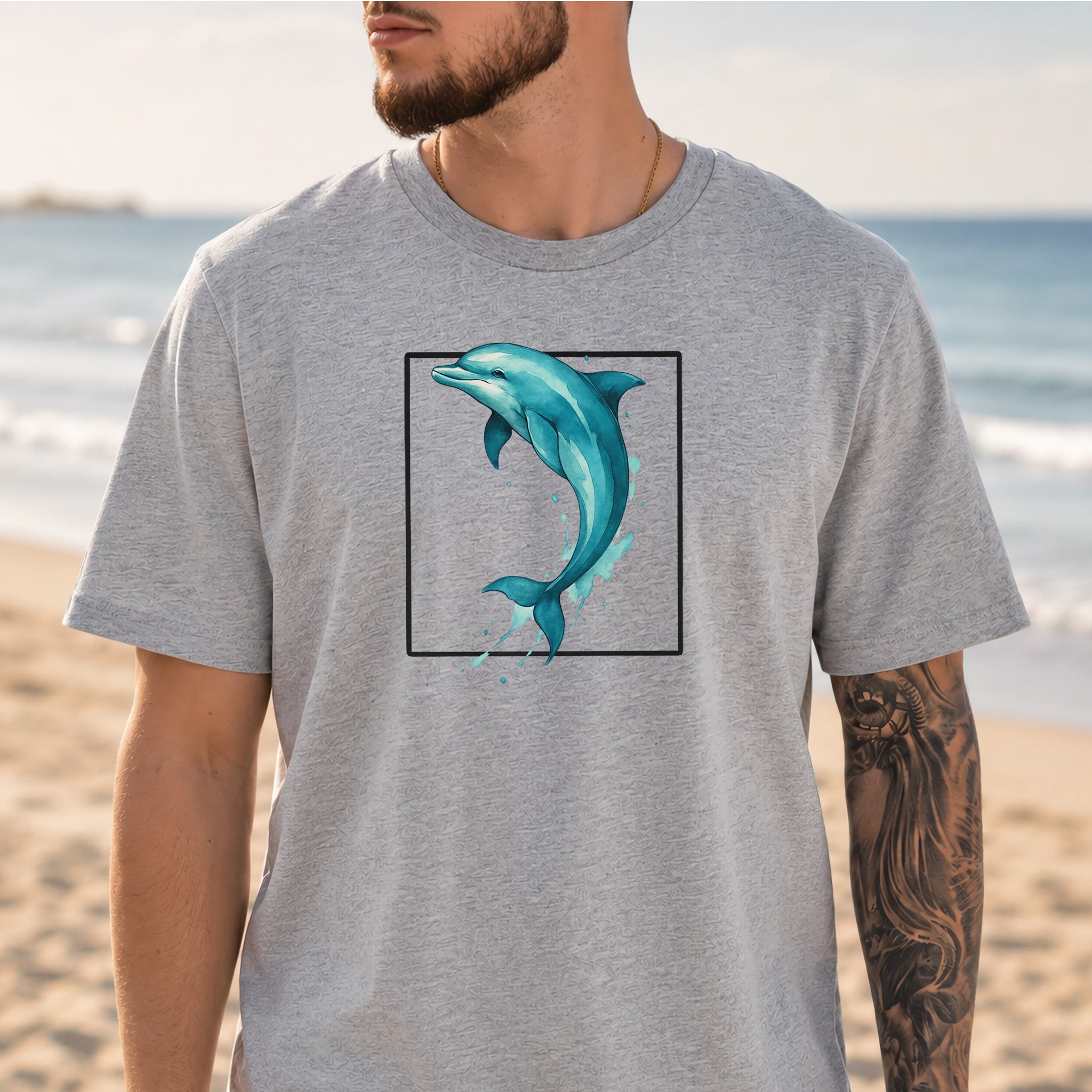 Watercolor Dolphin T-Shirt – Retro Ocean Lover Graphic Tee