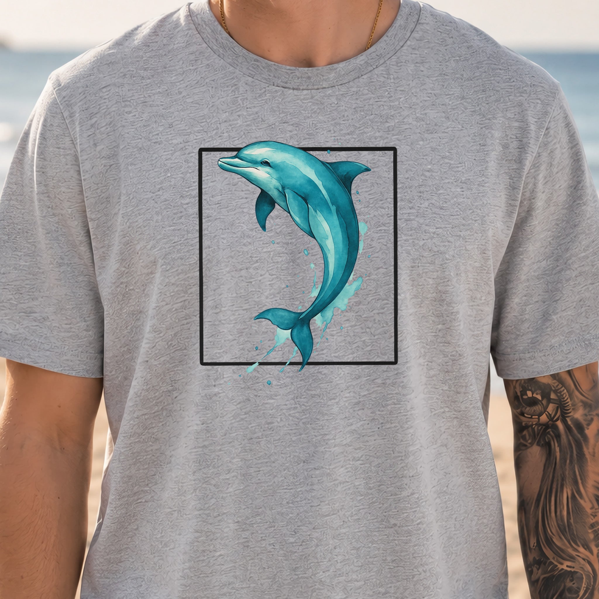 Watercolor Dolphin T-Shirt – Retro Ocean Lover Graphic Tee