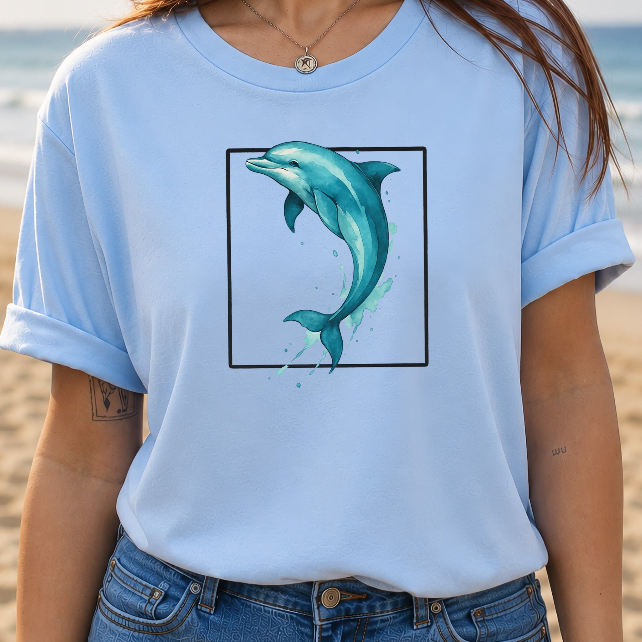 Watercolor Dolphin T-Shirt – Retro Ocean Lover Graphic Tee