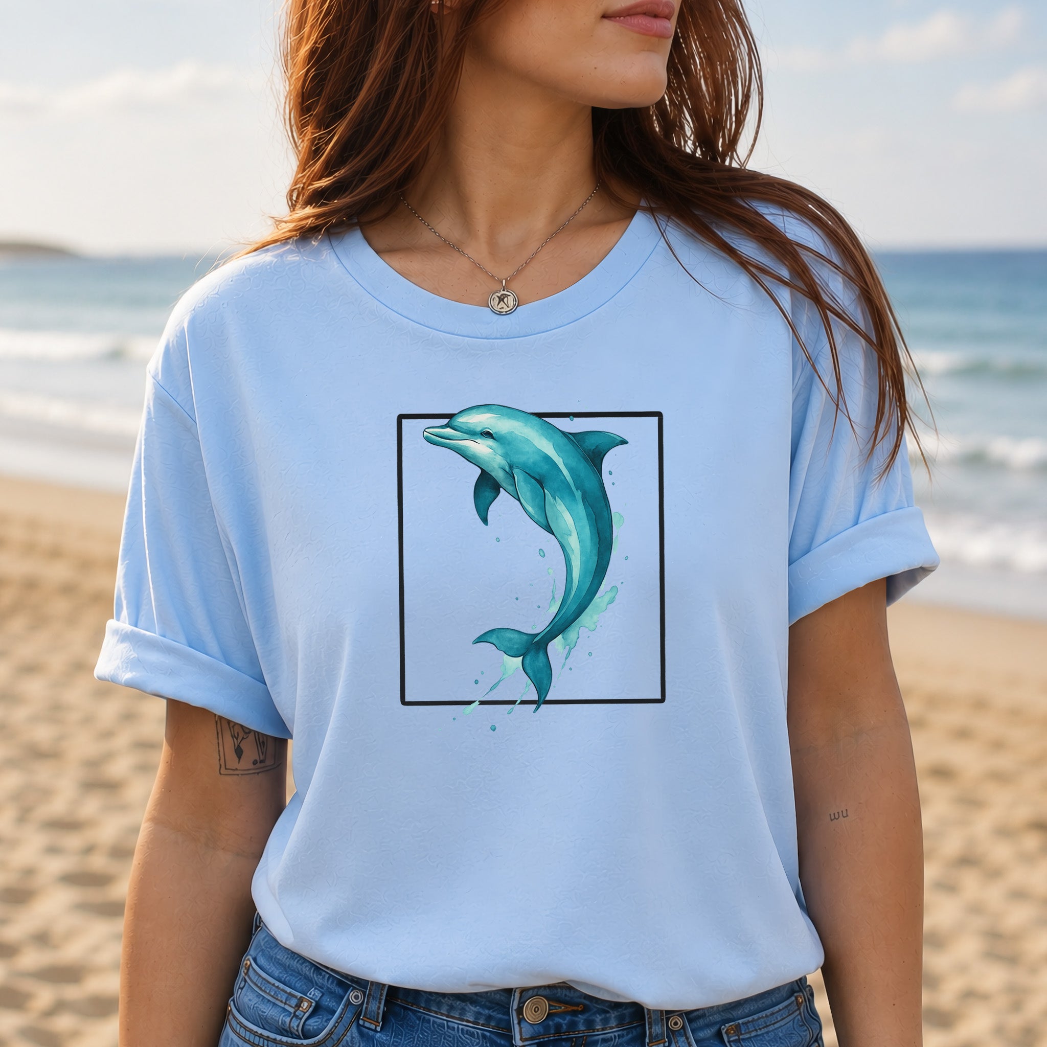 Watercolor Dolphin T-Shirt – Retro Ocean Lover Graphic Tee