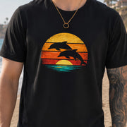 Dolphins at Vintage Sunset Retro Ocean T-Shirt