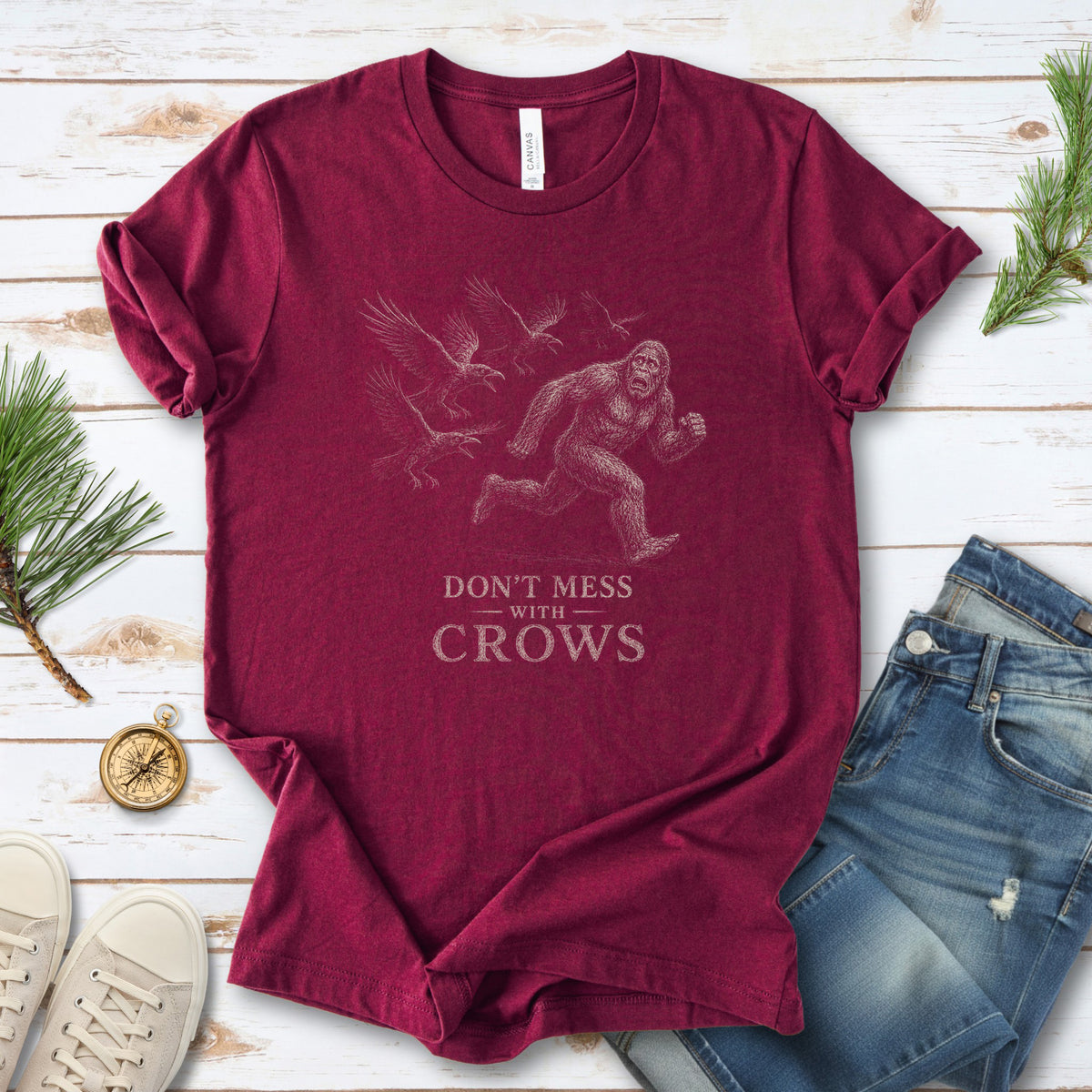 Don’t Mess With Crows T-Shirt – Funny Bigfoot Crow Cryptid Tee