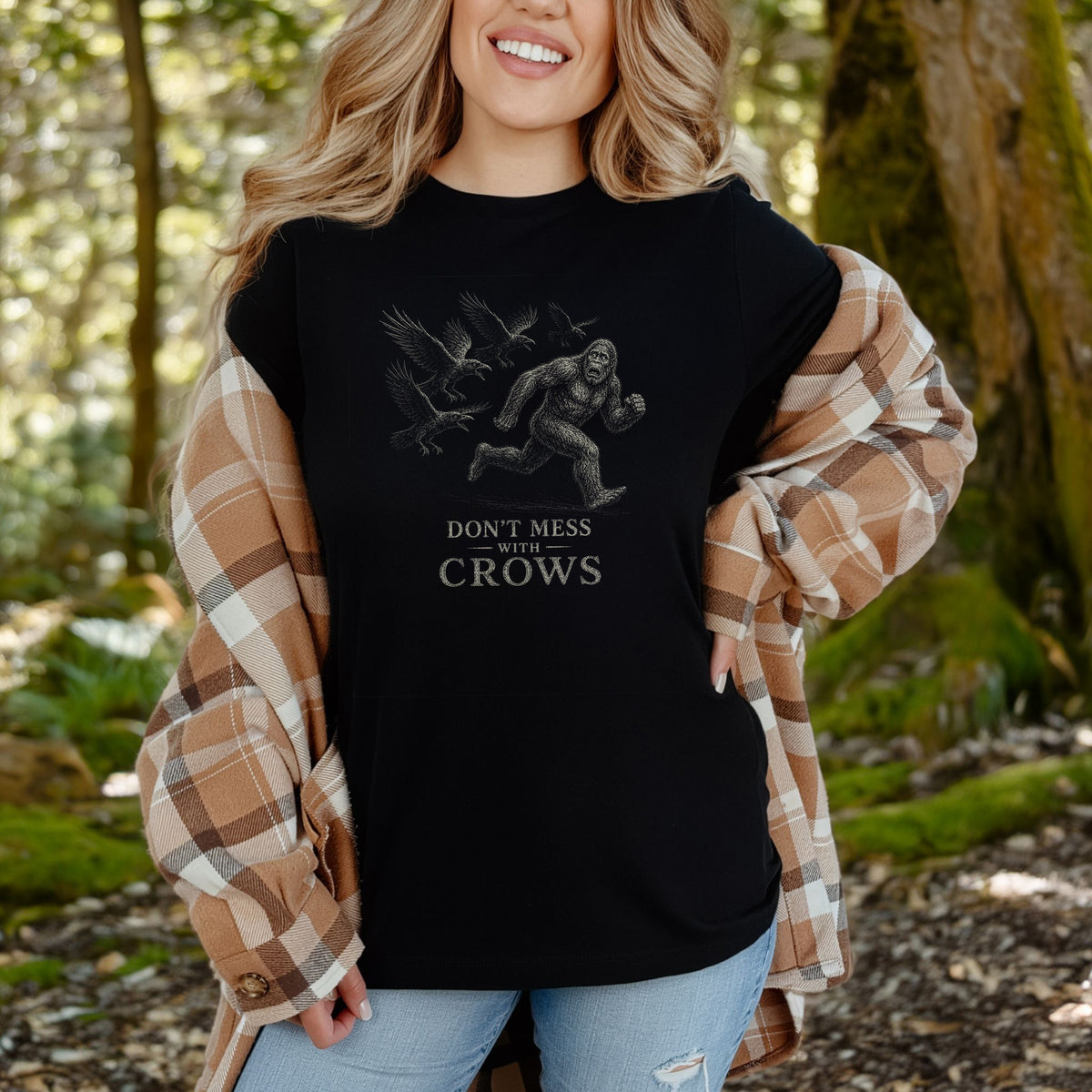 Don’t Mess With Crows T-Shirt – Funny Bigfoot Crow Cryptid Tee