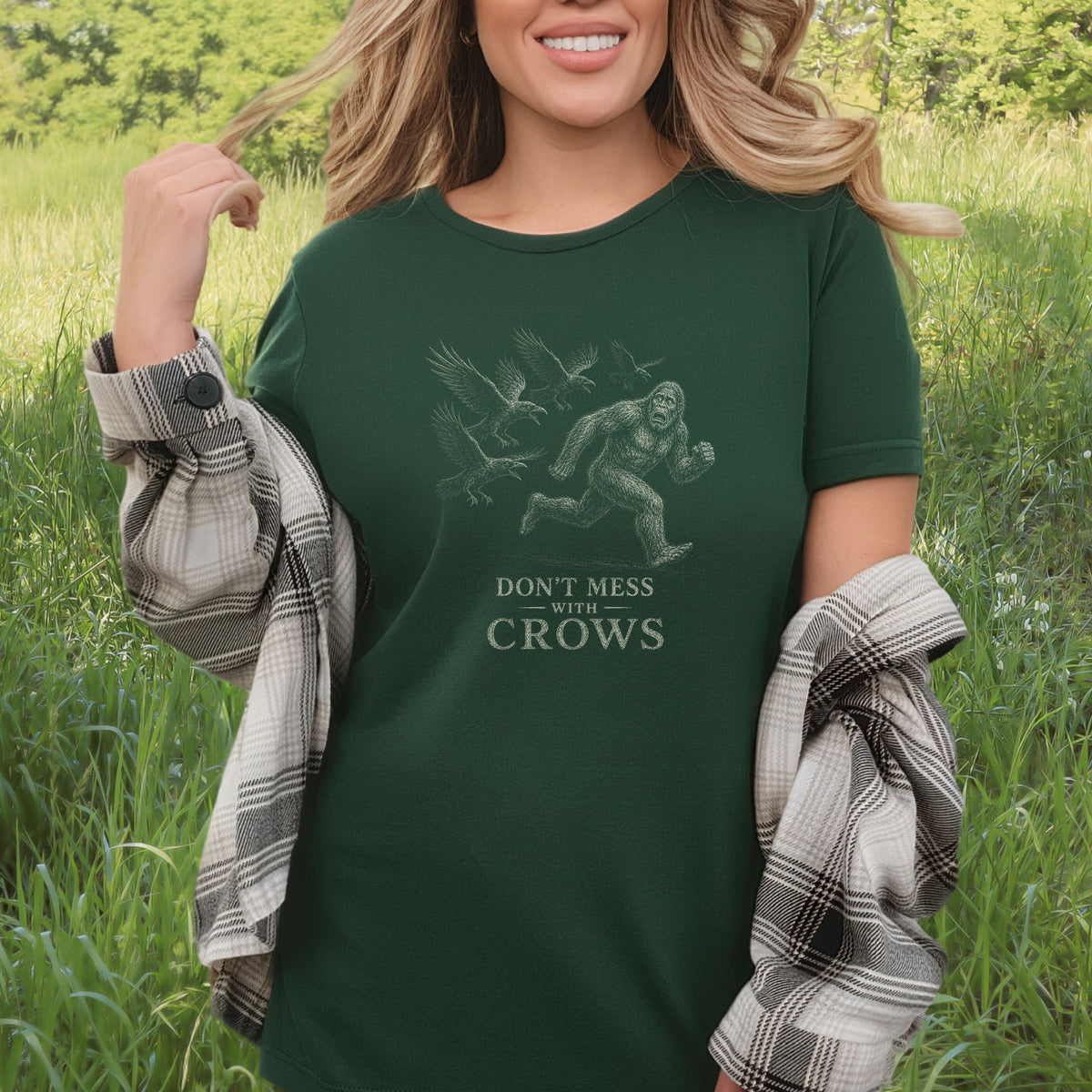 Don’t Mess With Crows T-Shirt – Funny Bigfoot Crow Cryptid Tee