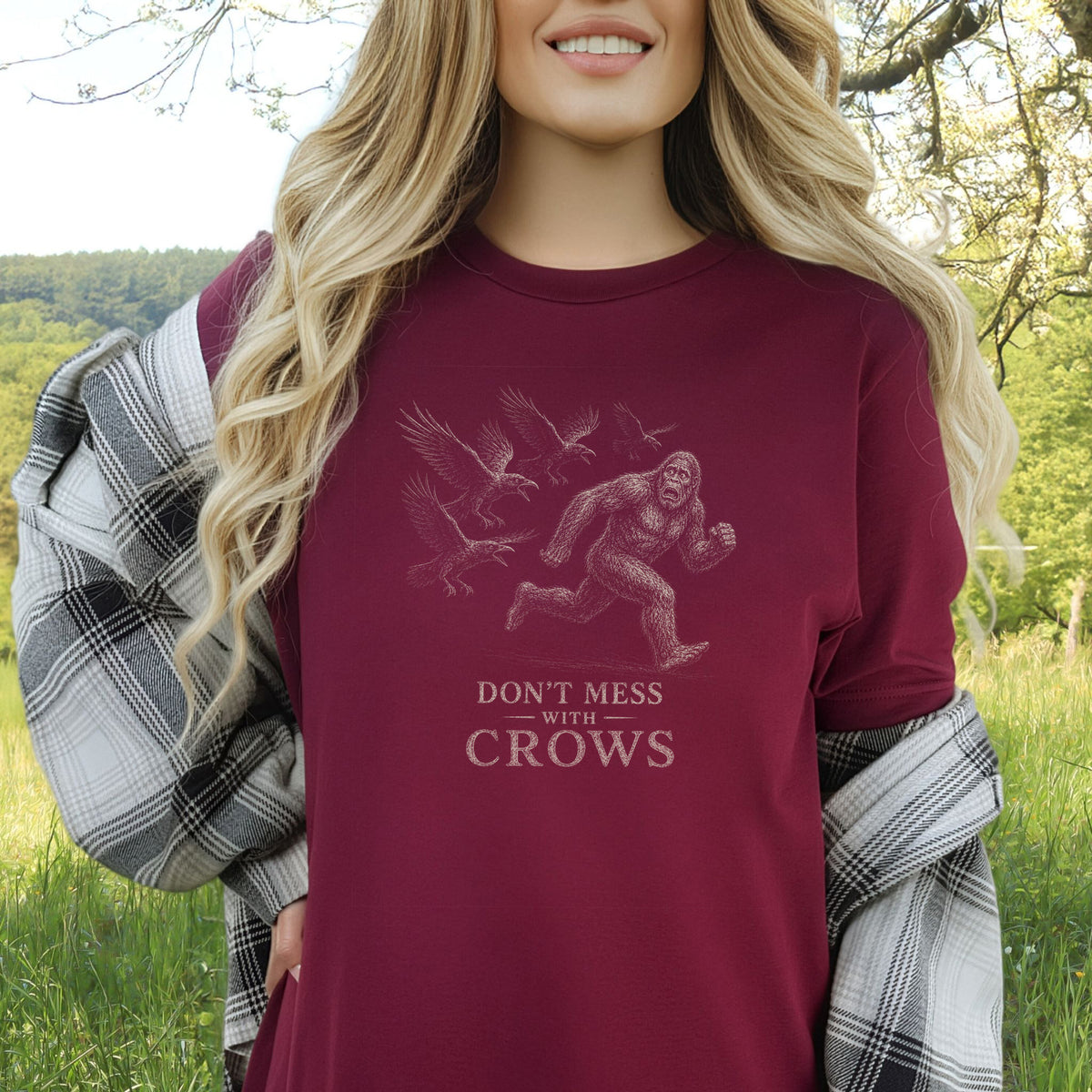 Don’t Mess With Crows T-Shirt – Funny Bigfoot Crow Cryptid Tee