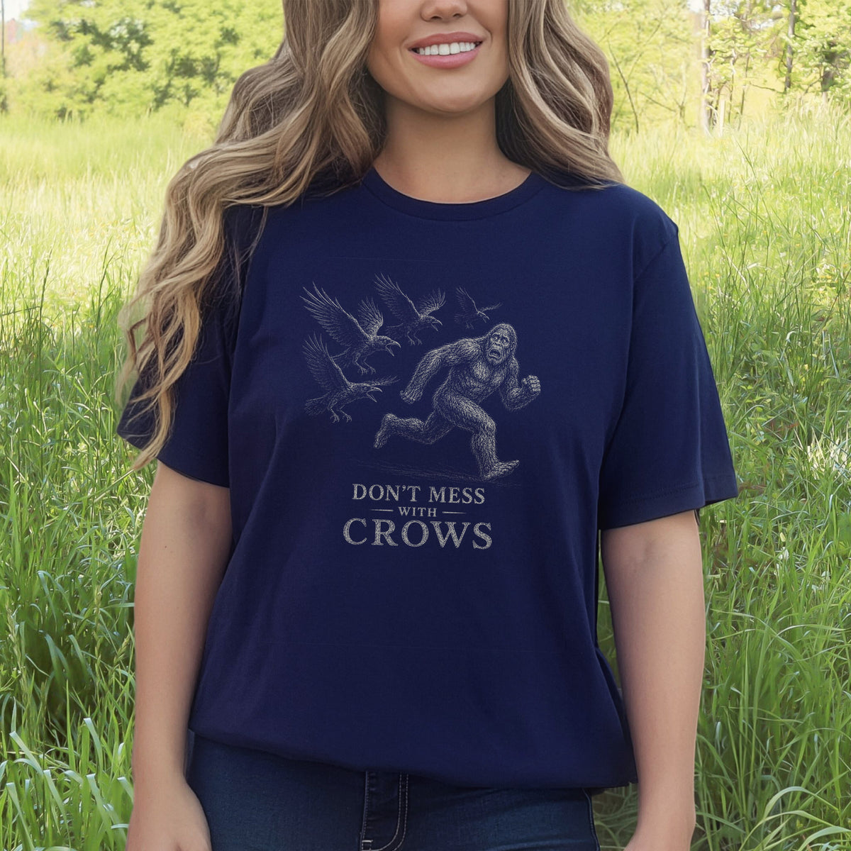 Don’t Mess With Crows T-Shirt – Funny Bigfoot Crow Cryptid Tee