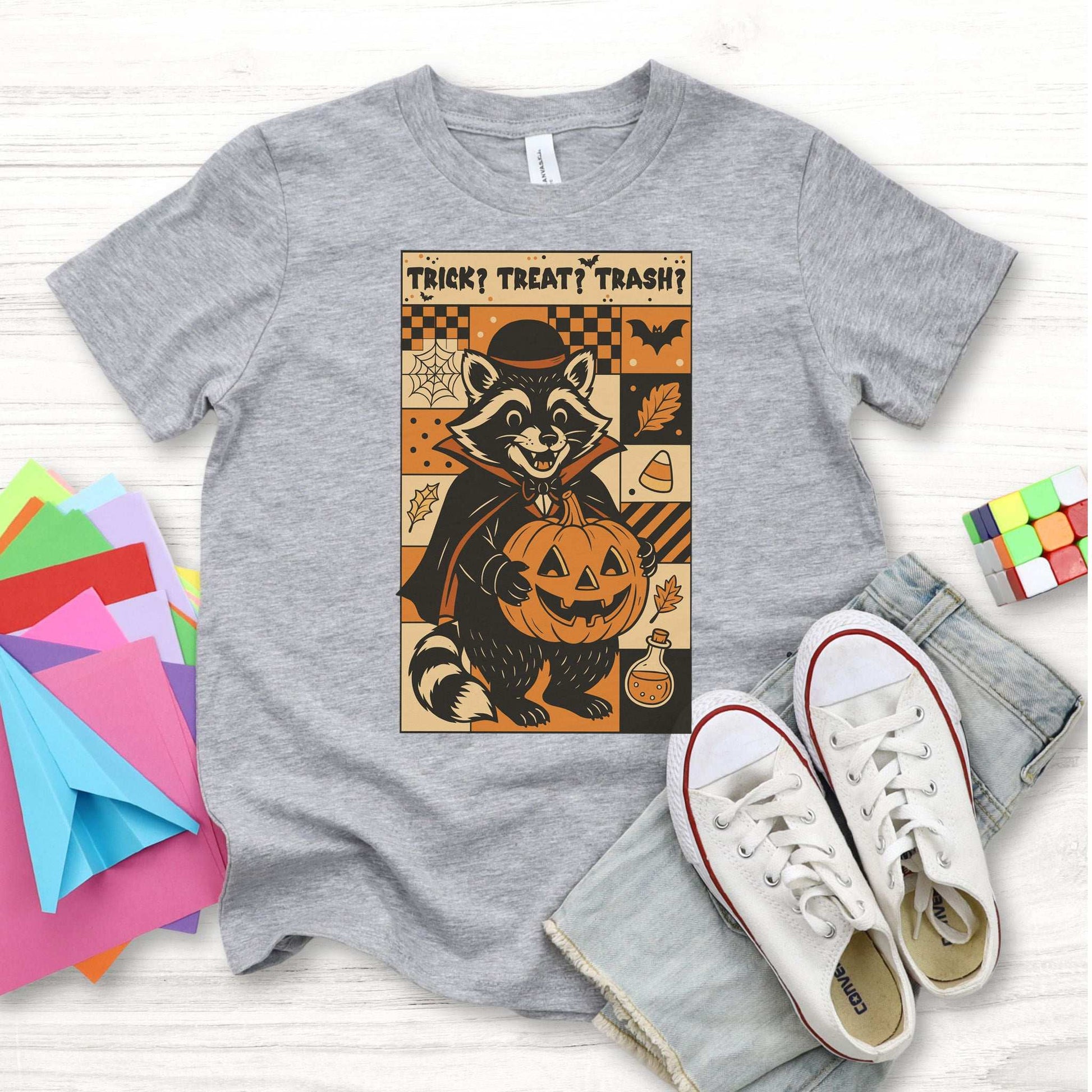 Dracula Raccoon Halloween Youth Tee – Trick? Treat? Trash? Retro Tee