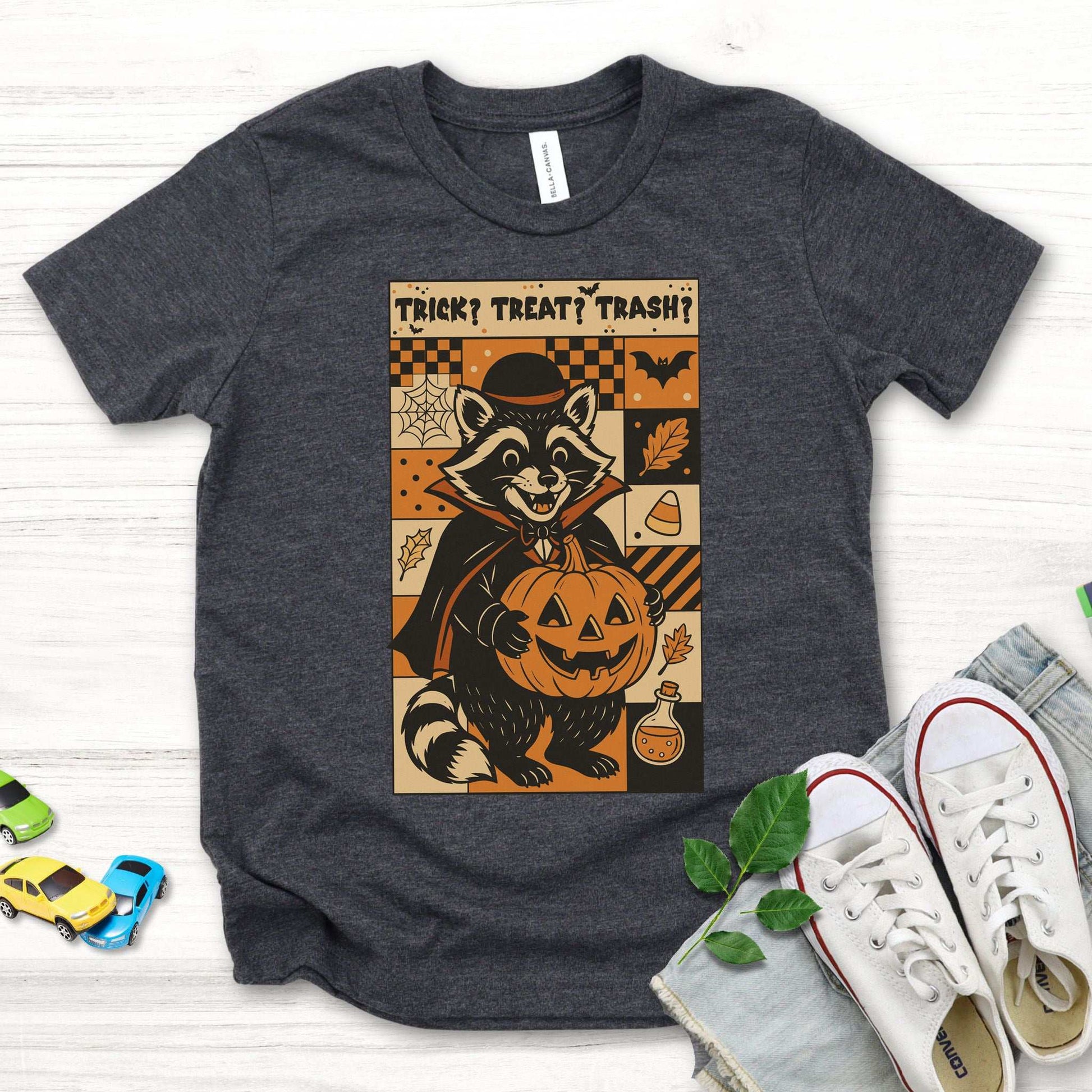 Dracula Raccoon Halloween Youth Tee – Trick? Treat? Trash? Retro Tee