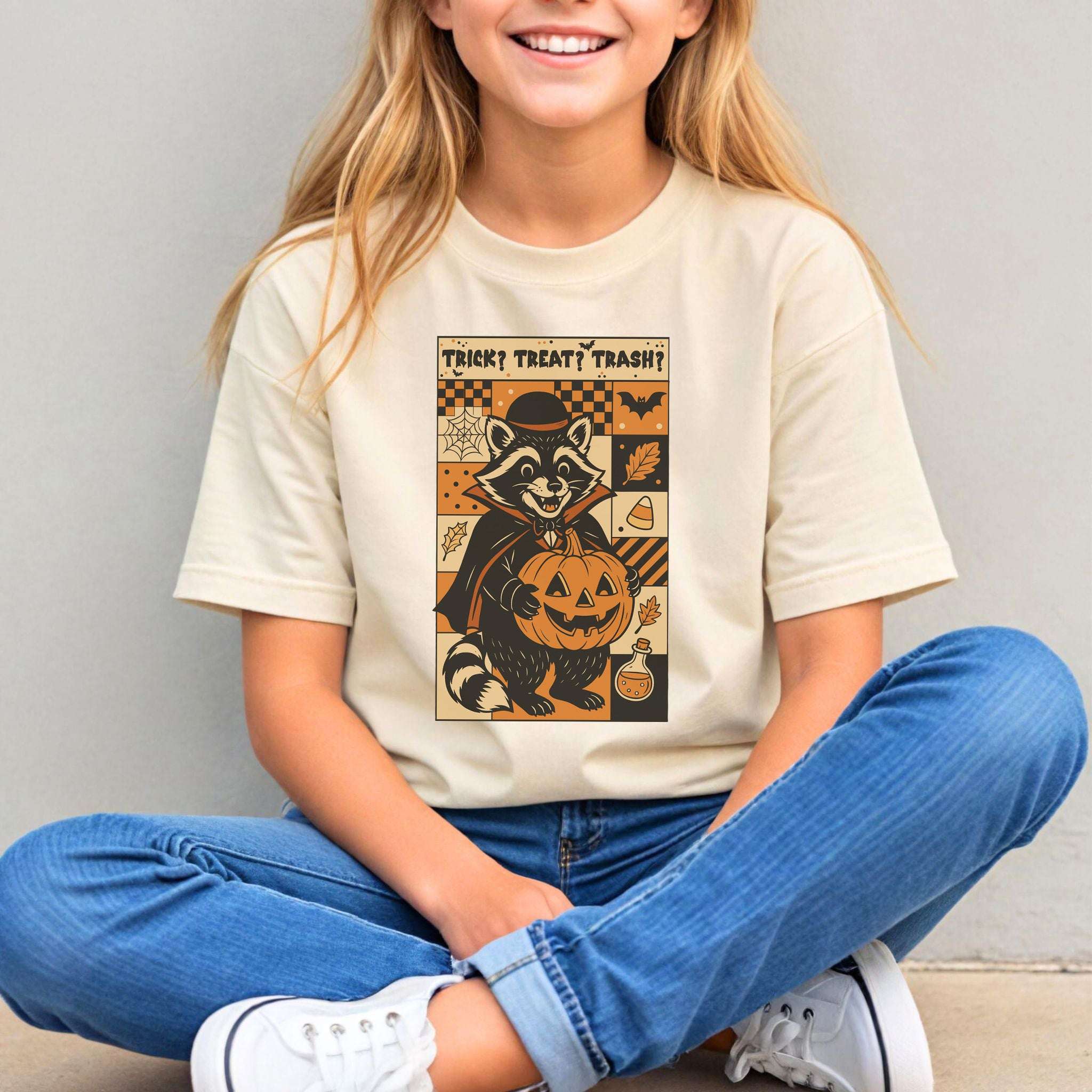 Dracula Raccoon Halloween Youth Tee – Trick? Treat? Trash? Retro Tee