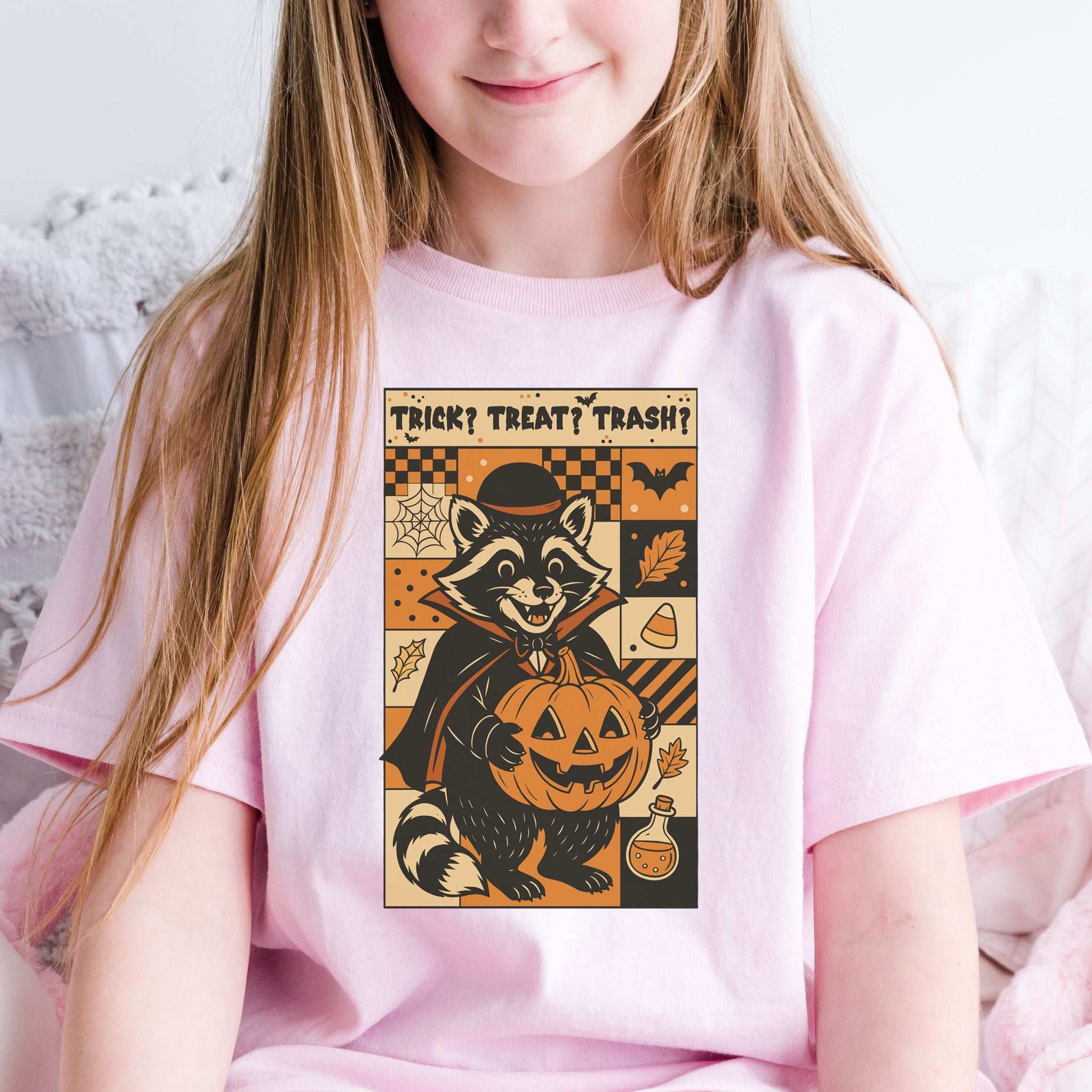 Dracula Raccoon Halloween Youth Tee – Trick? Treat? Trash? Retro Tee
