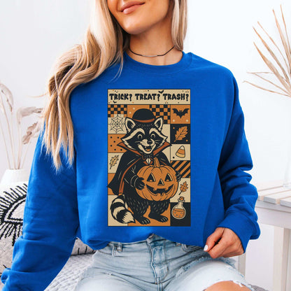 Dracula Raccoon Halloween Sweatshirt – Trick? Treat? Trash? Retro Vibes
