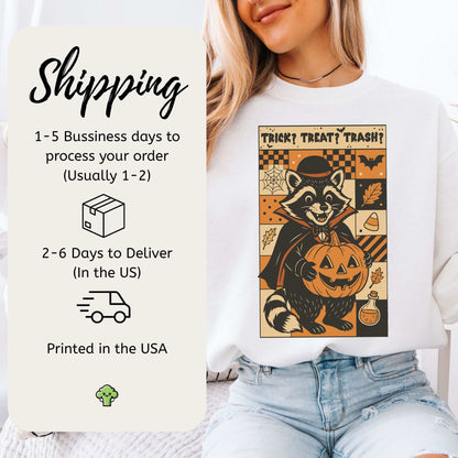 Dracula Raccoon Halloween Sweatshirt – Trick? Treat? Trash? Retro Vibes