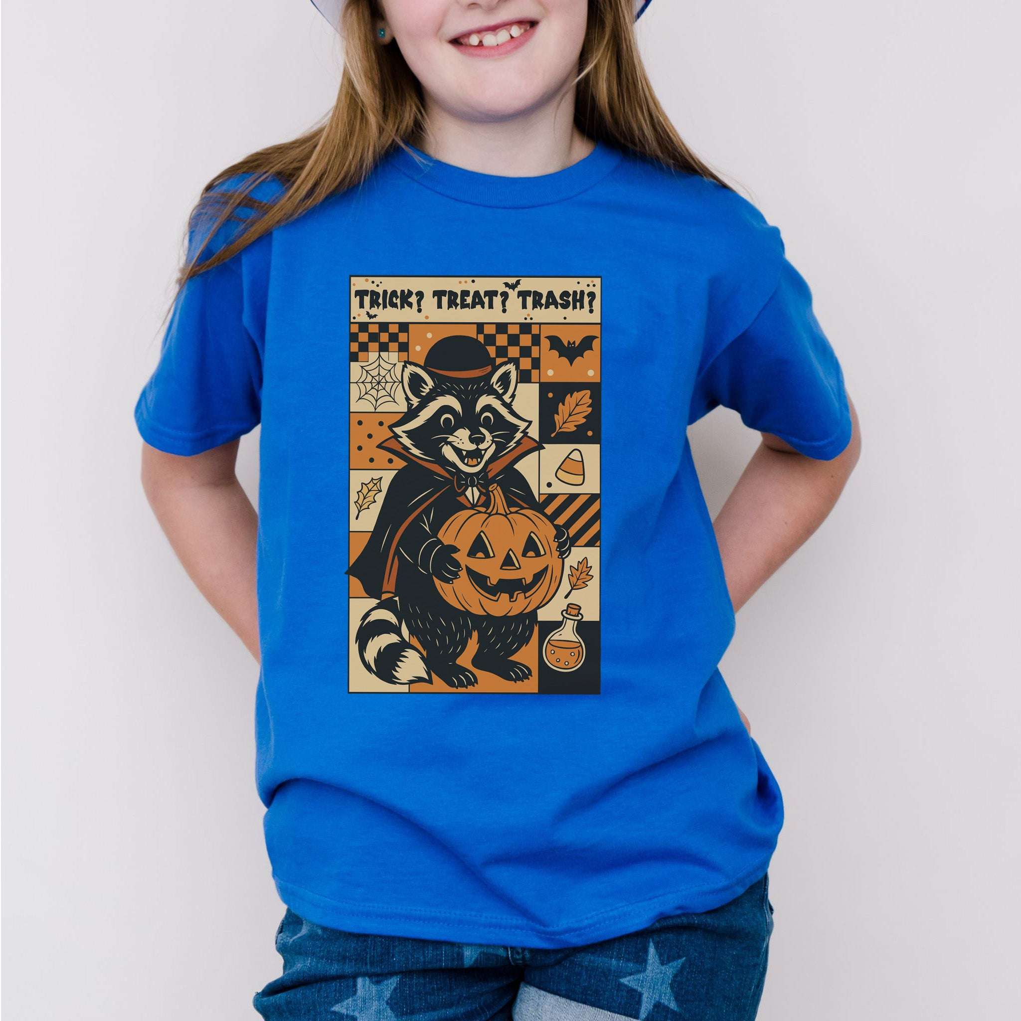 Dracula Raccoon Halloween Youth Tee – Trick? Treat? Trash? Retro Tee