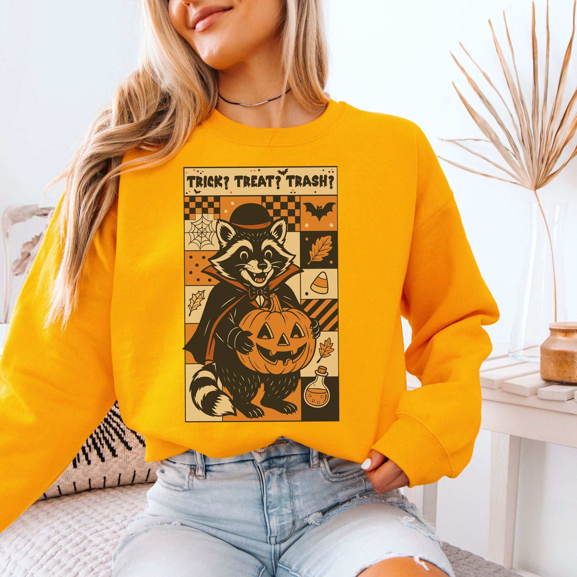 Dracula Raccoon Halloween Sweatshirt – Trick? Treat? Trash? Retro Vibes