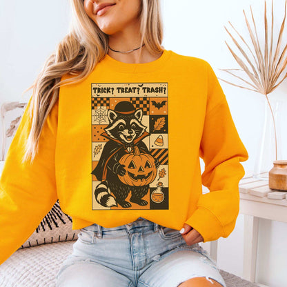 Dracula Raccoon Halloween Sweatshirt – Trick? Treat? Trash? Retro Vibes