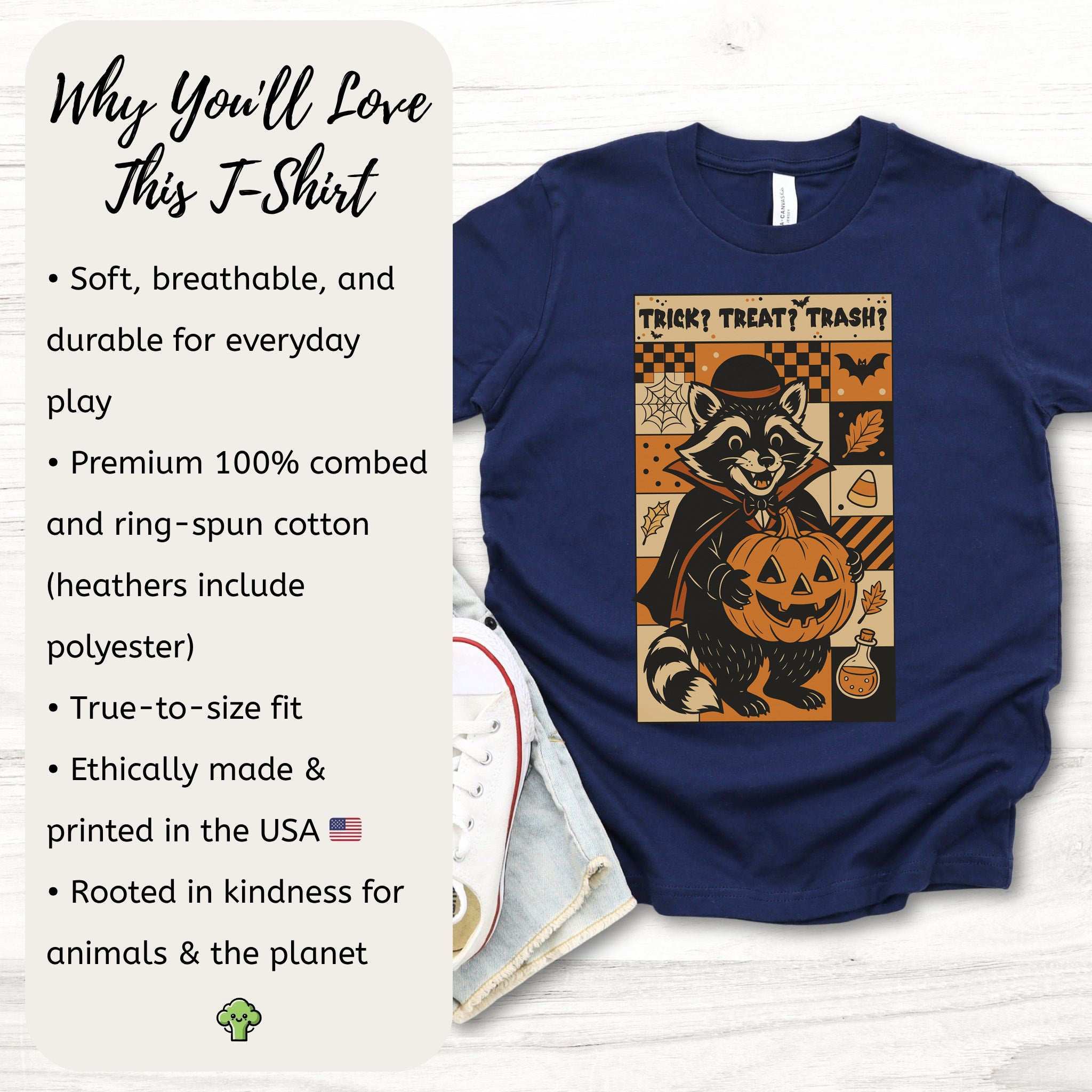 Dracula Raccoon Halloween Youth Tee – Trick? Treat? Trash? Retro Tee