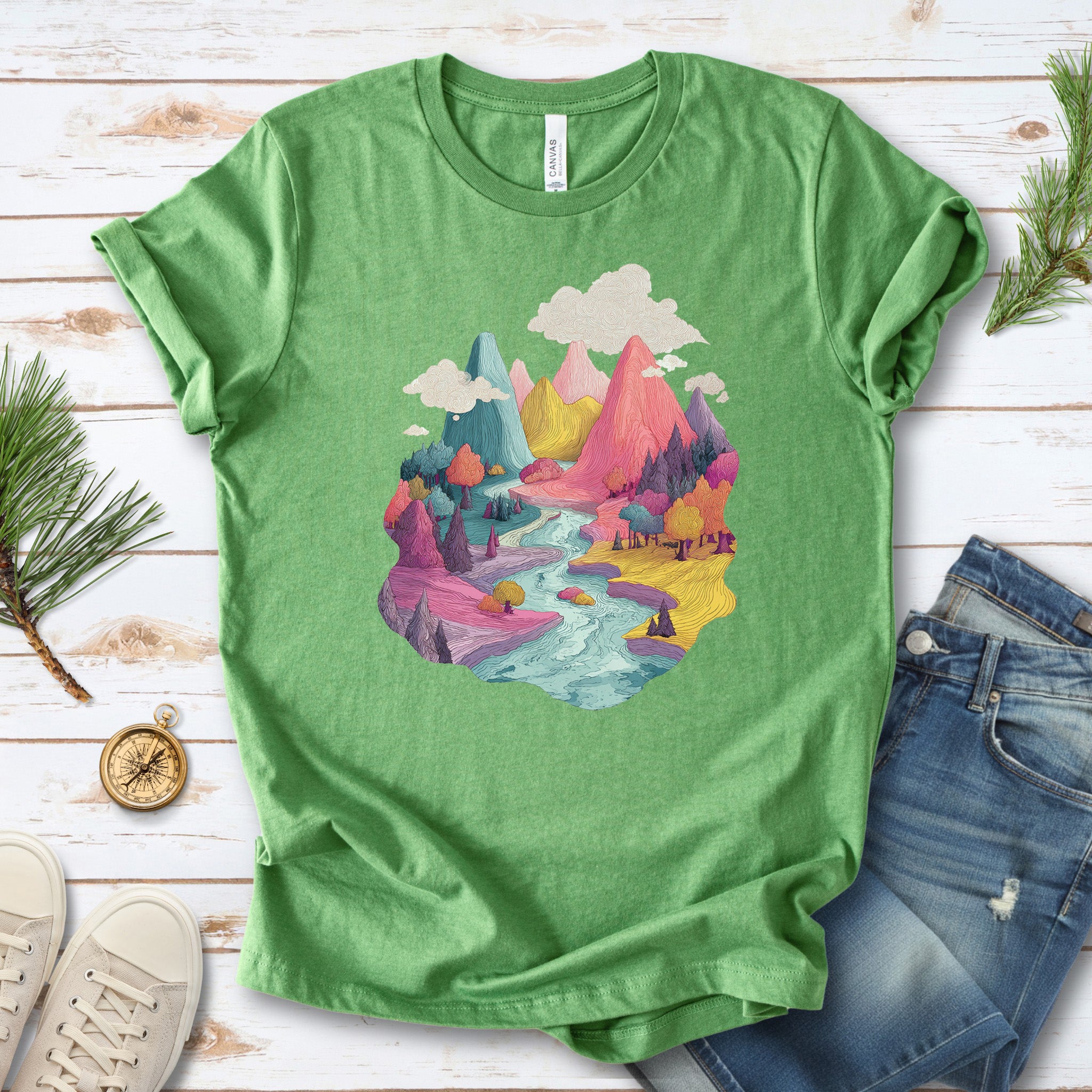 Dreaming Trails T-Shirt – Psychedelic Fantasy Forest & Colorful Mountain Art