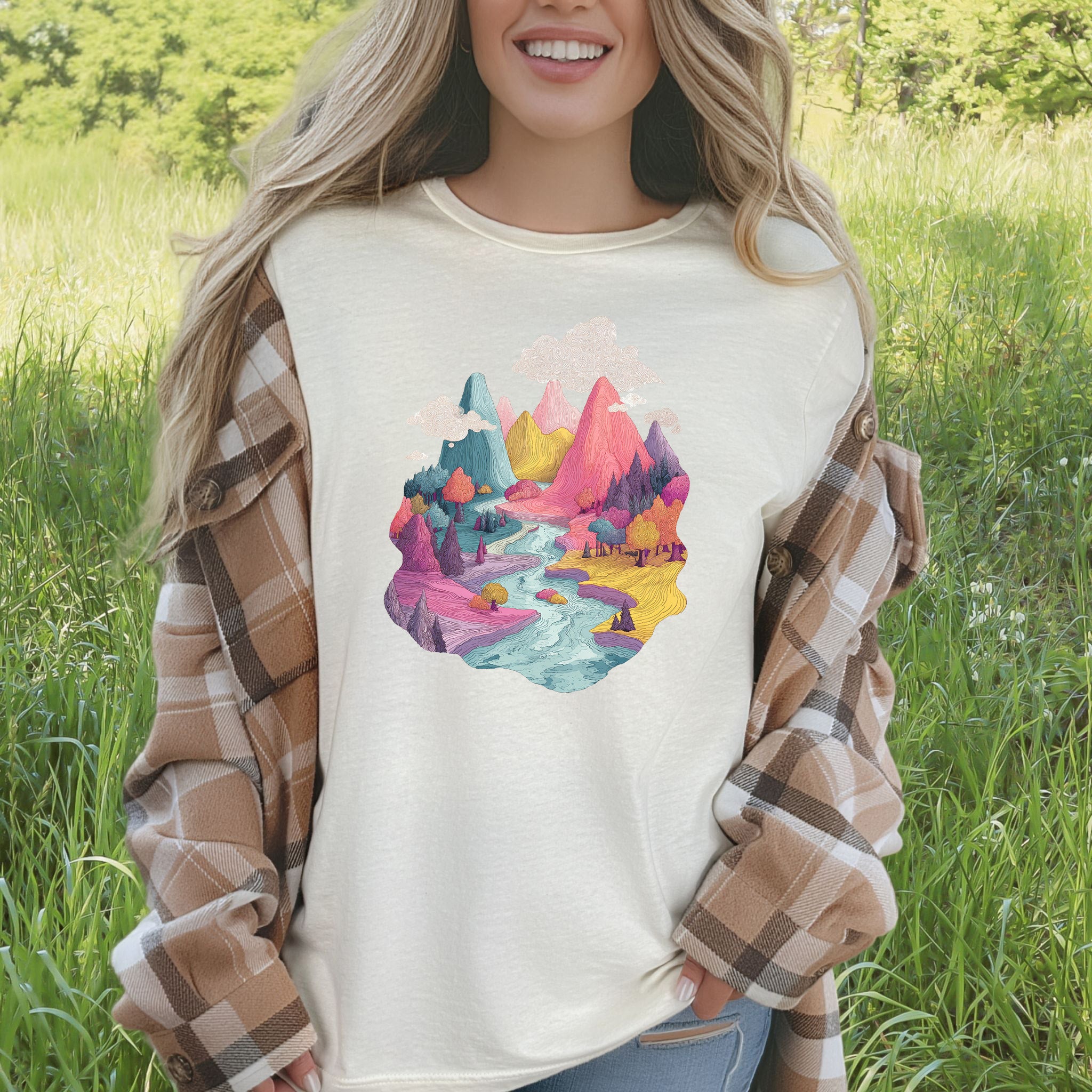 Dreaming Trails T-Shirt – Psychedelic Fantasy Forest & Colorful Mountain Art
