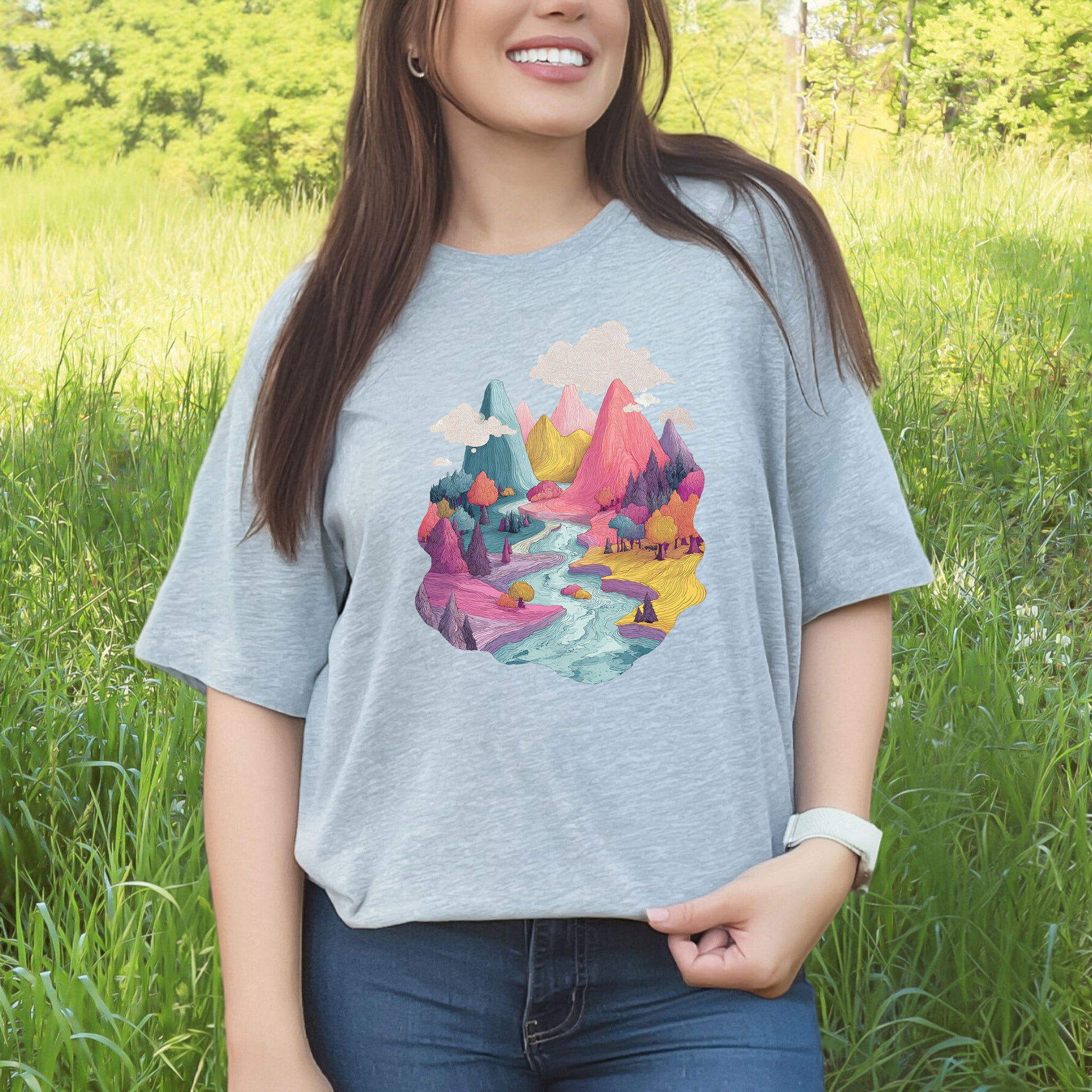 Dreaming Trails T-Shirt – Psychedelic Fantasy Forest & Colorful Mountain Art