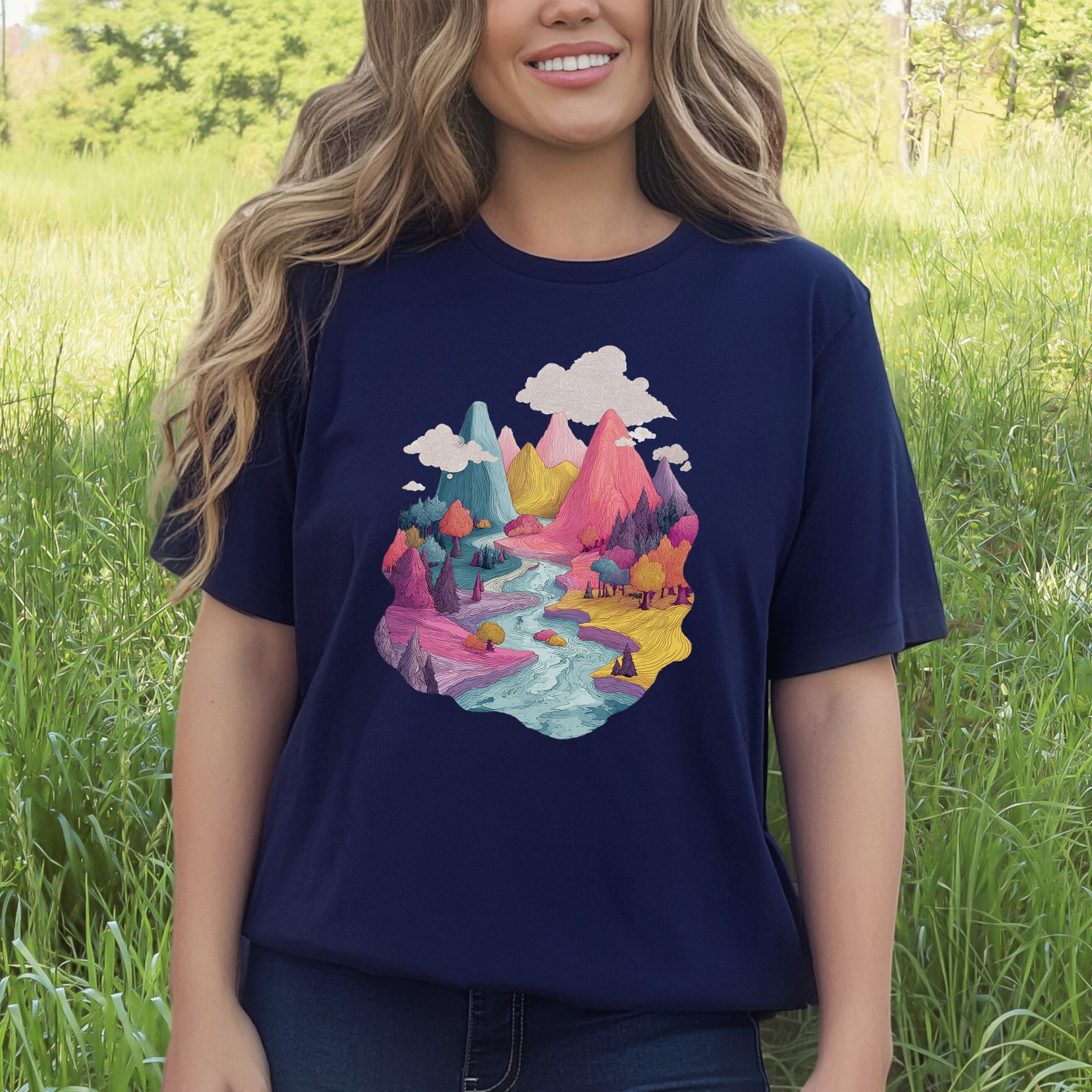 Dreaming Trails T-Shirt – Psychedelic Fantasy Forest & Colorful Mountain Art