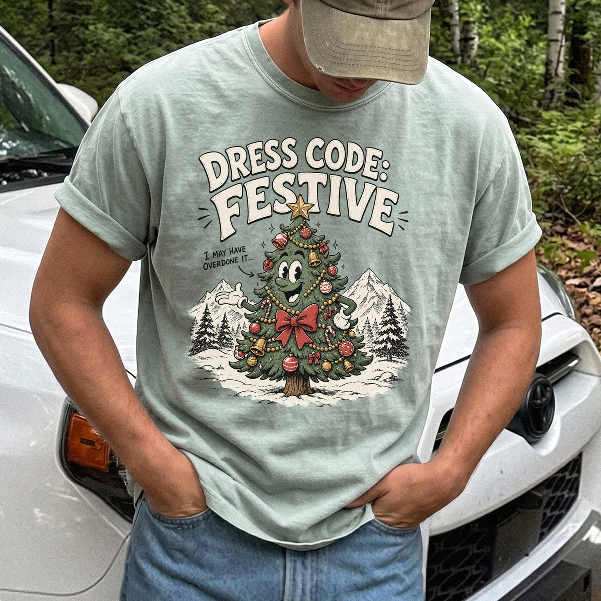 Dress Code Festive Christmas Tree Comfort Colors Shirt – Retro Holiday Tee