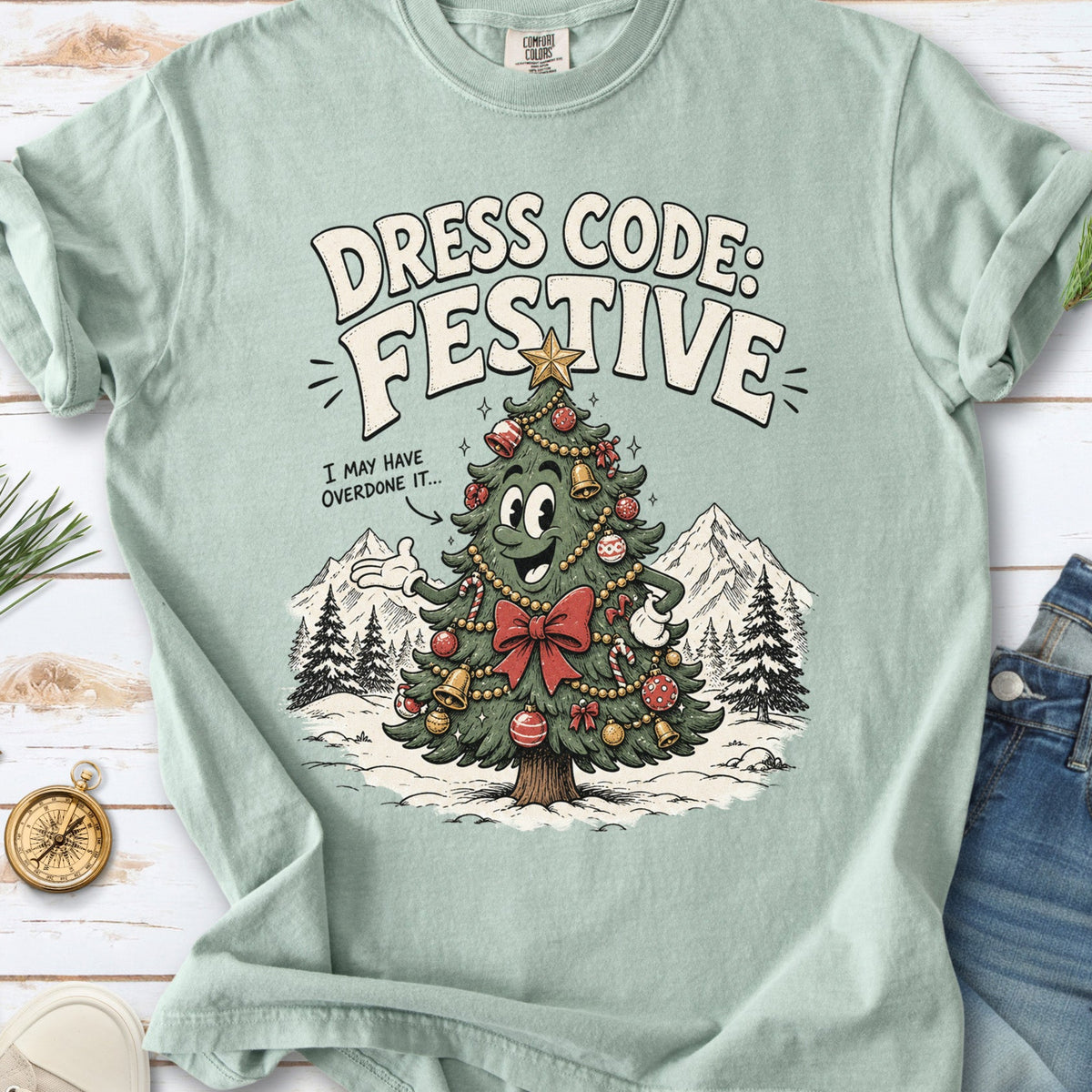 Dress Code Festive Christmas Tree Comfort Colors Shirt – Retro Holiday Tee