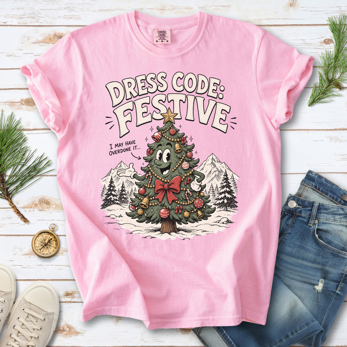 Dress Code Festive Christmas Tree Comfort Colors Shirt – Retro Holiday Tee