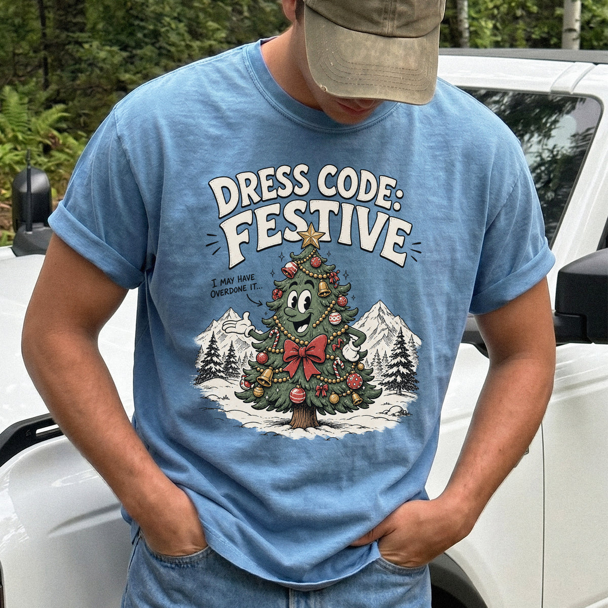 Dress Code Festive Christmas Tree Comfort Colors Shirt – Retro Holiday Tee