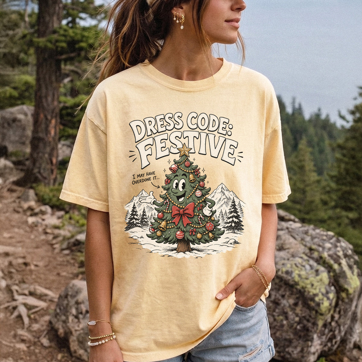 Dress Code Festive Christmas Tree Comfort Colors Shirt – Retro Holiday Tee