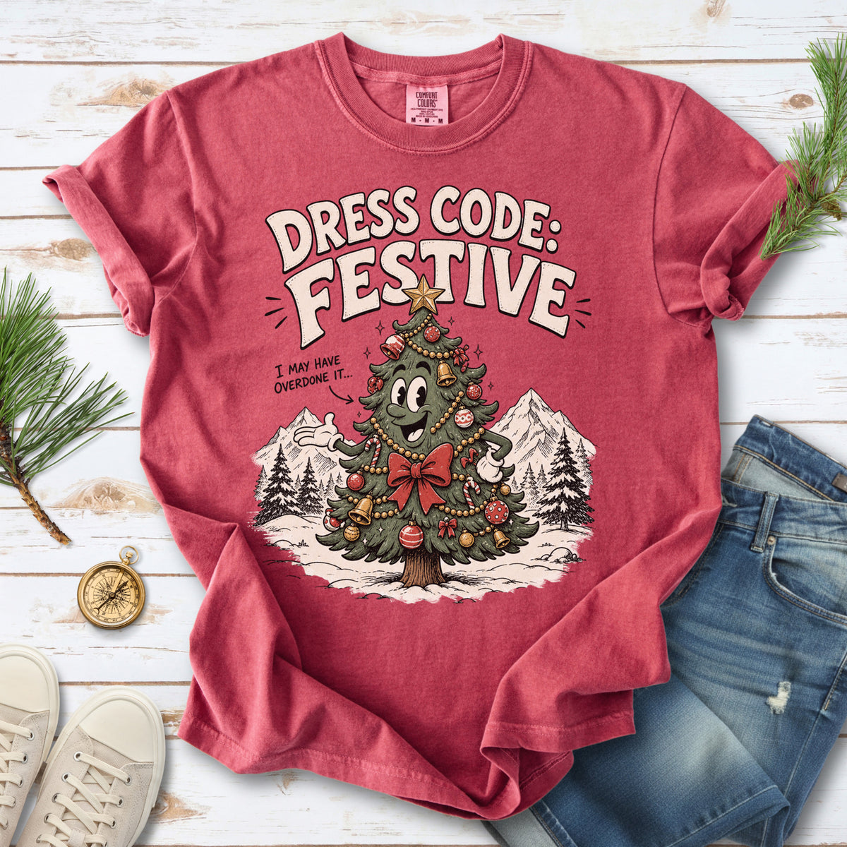 Dress Code Festive Christmas Tree Comfort Colors Shirt – Retro Holiday Tee